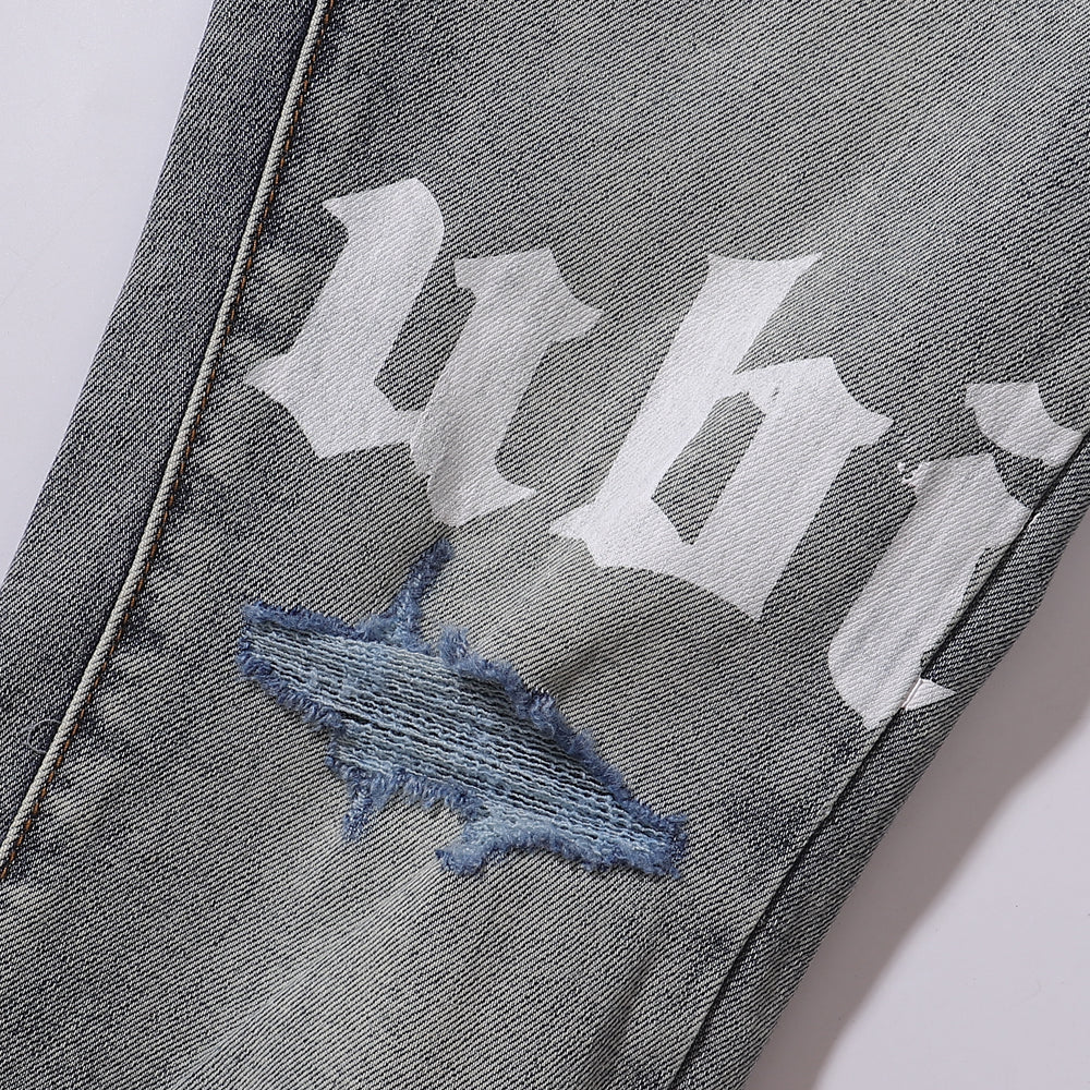 Ksubi Gothic Letter Shark Embroidery Grey Wash Slim Jeans