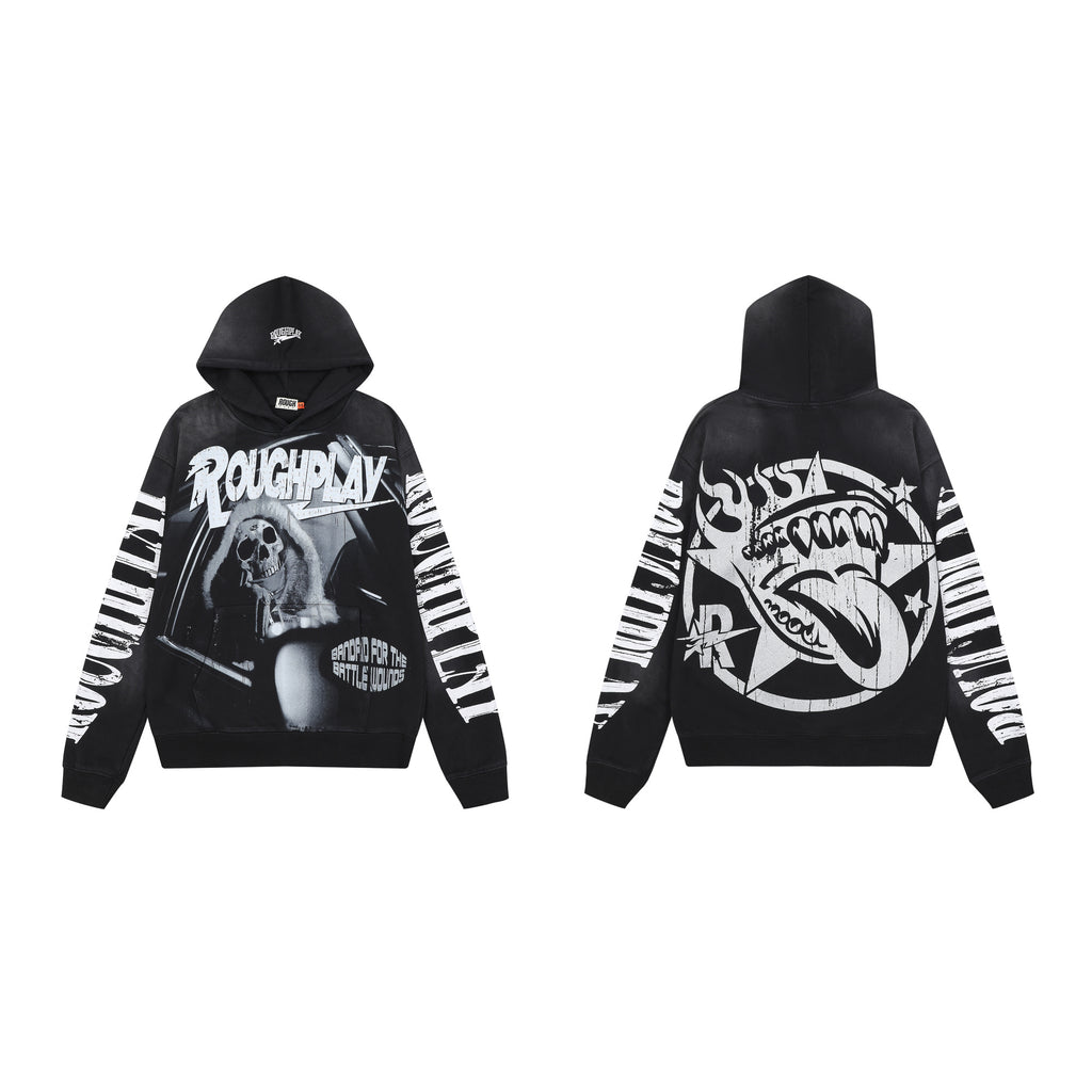 ROUGHPLAY Monochrome Driving Skull Vintage Hoodie