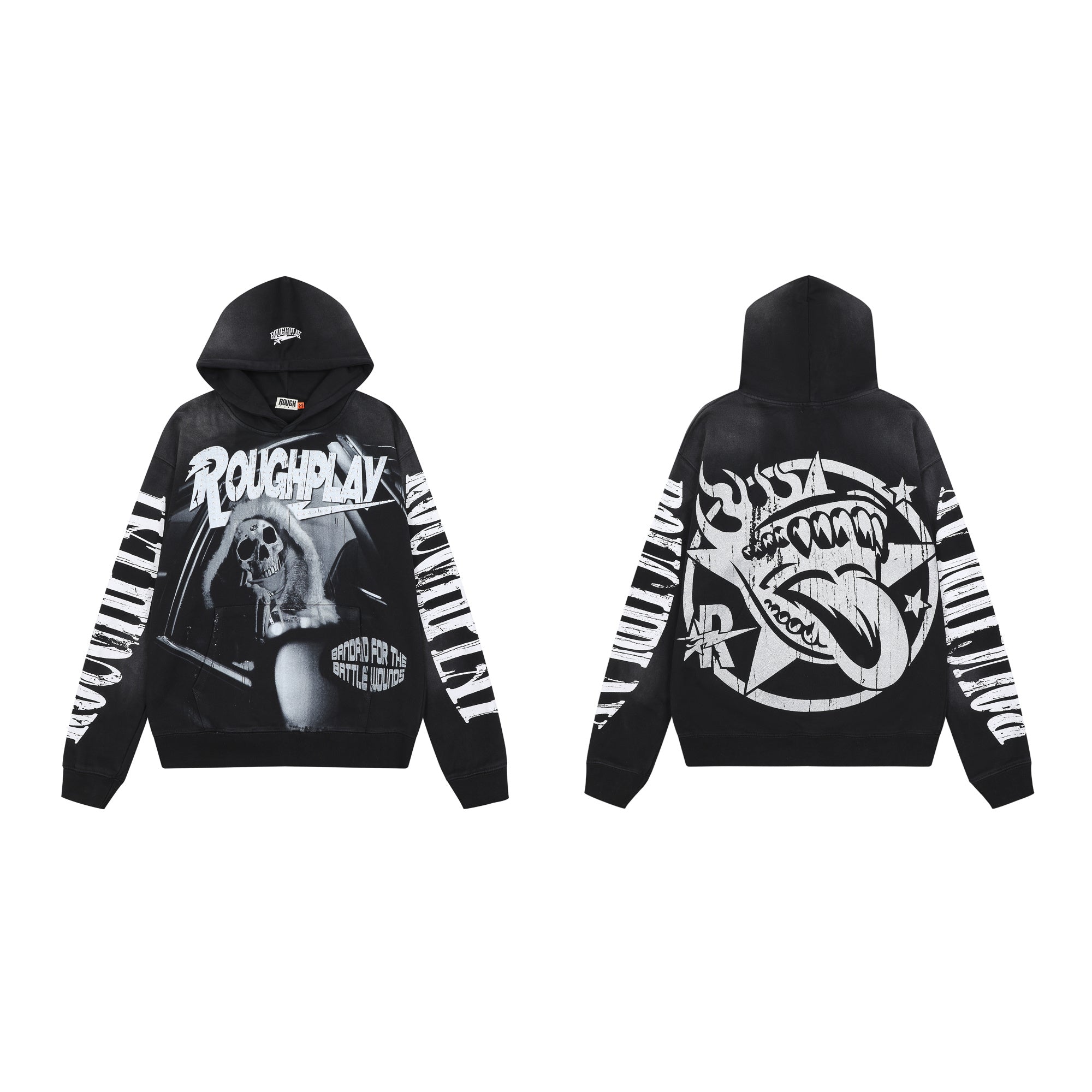 ROUGHPLAY Monochrome Driving Skull Vintage Hoodie