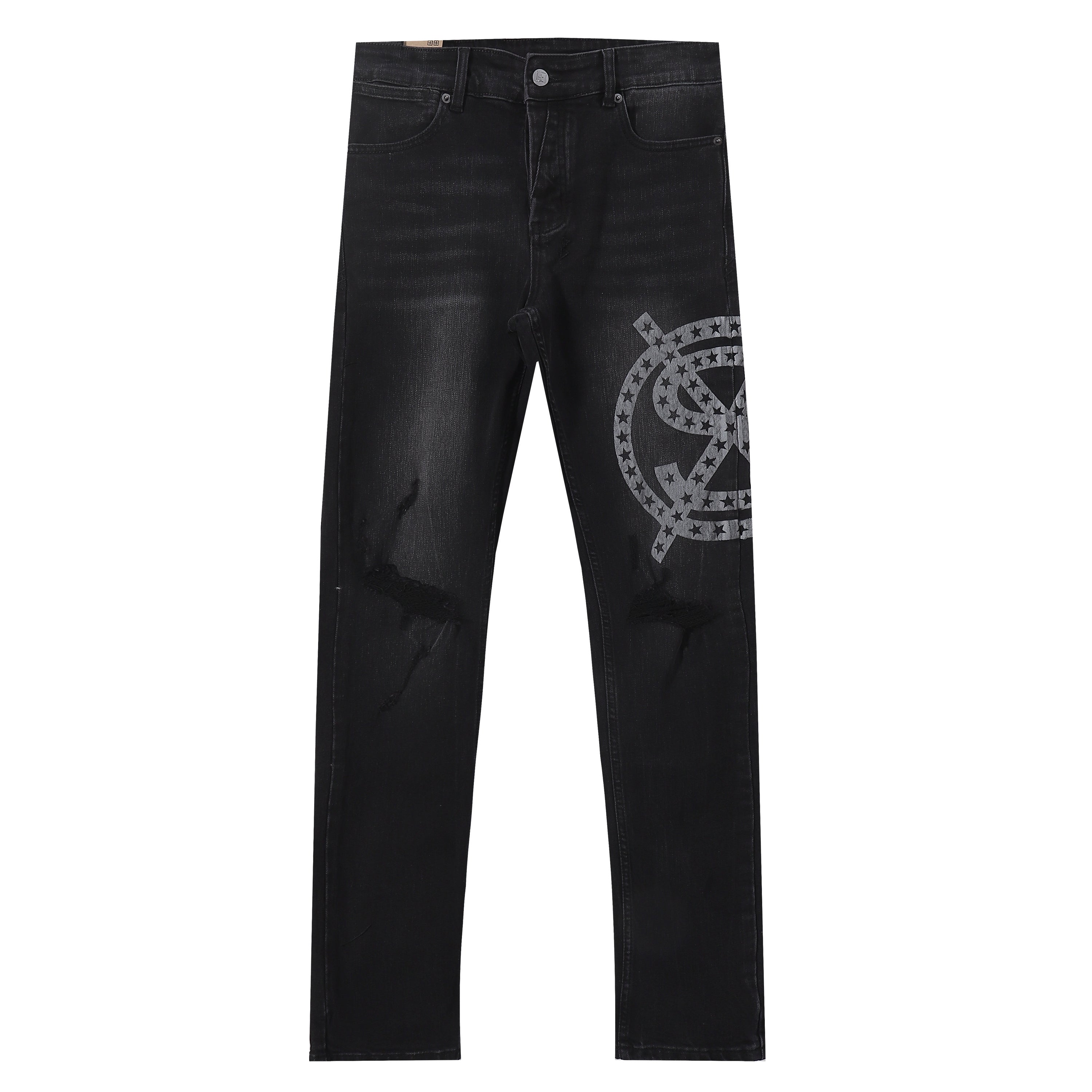 Ksubi Star Circle Logo Print Distressed Black Washed Slim Jeans