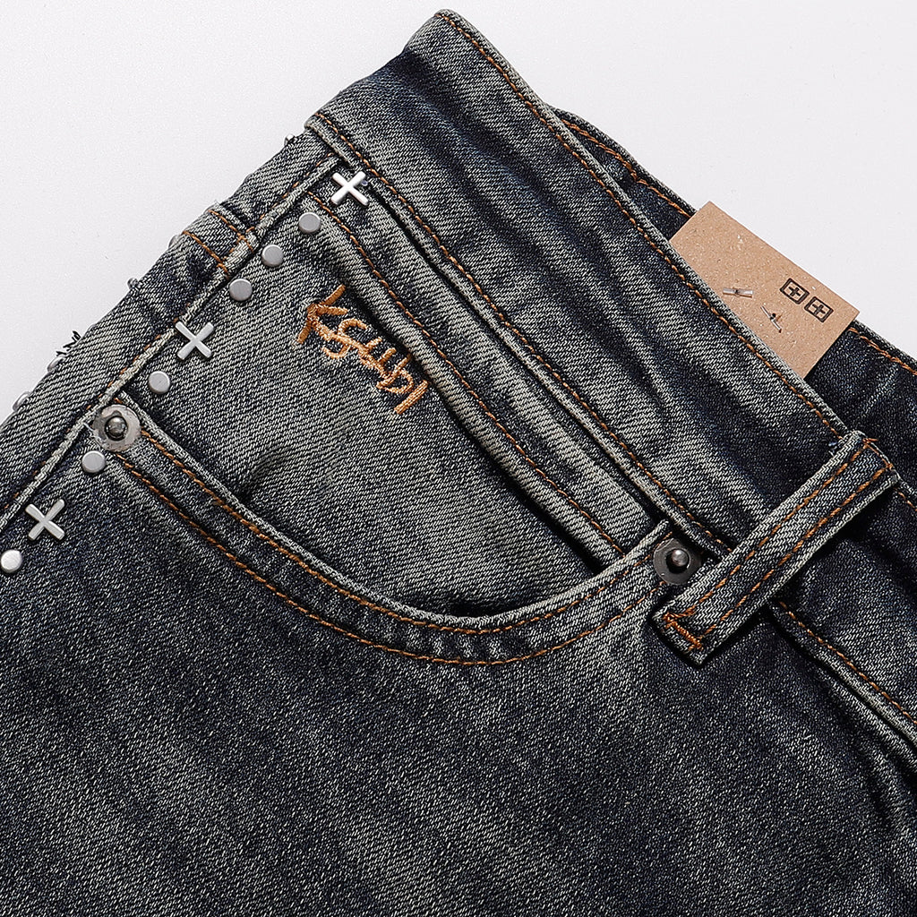 Ksubi Vintage Washed Side Cross Stitch Slim Jeans