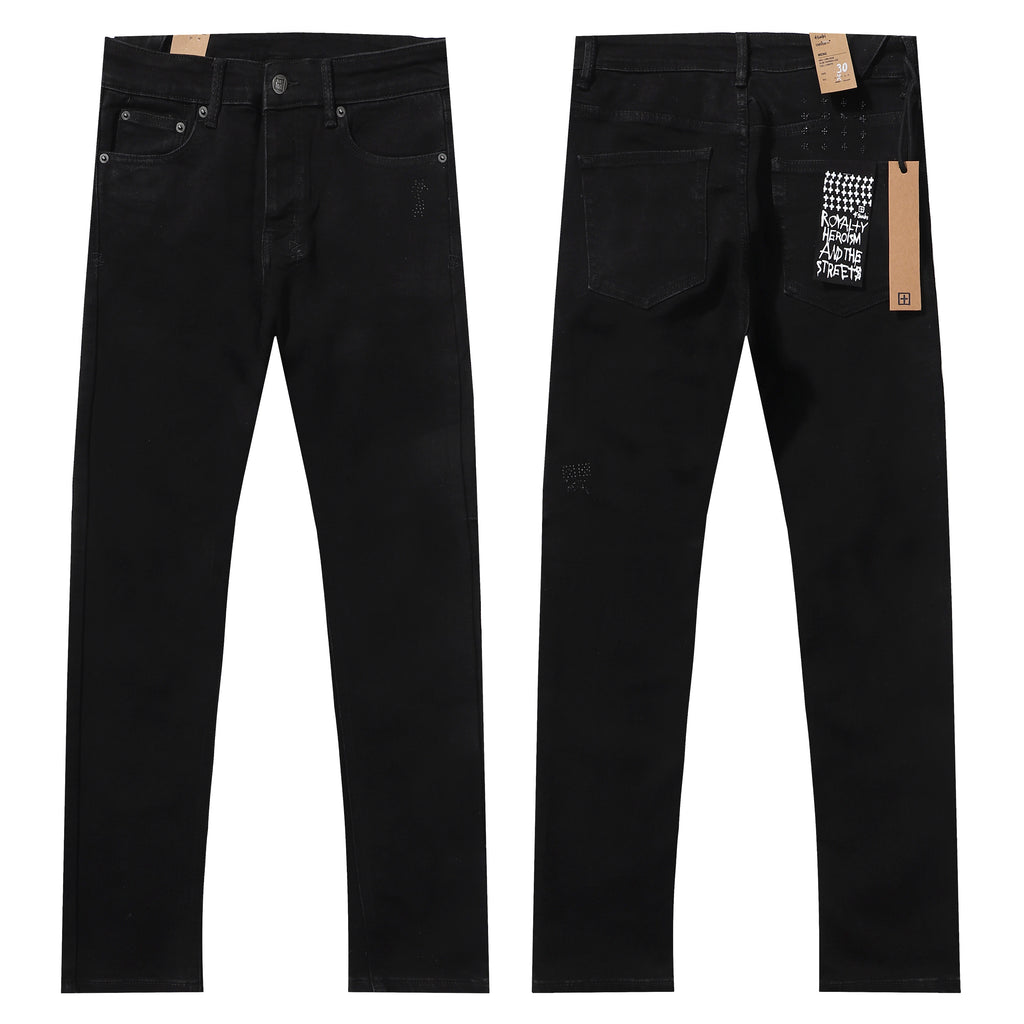 Ksubi Solid Black Mini Cross Embroidery Slim Jeans