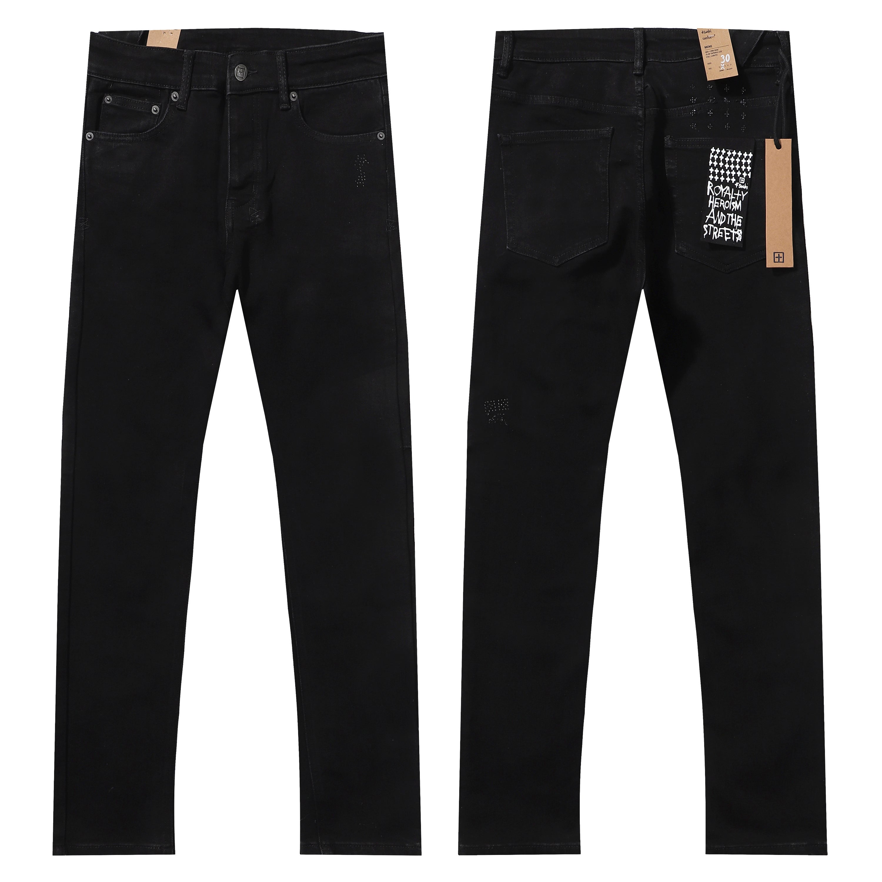 Ksubi Solid Black Mini Cross Embroidery Slim Jeans