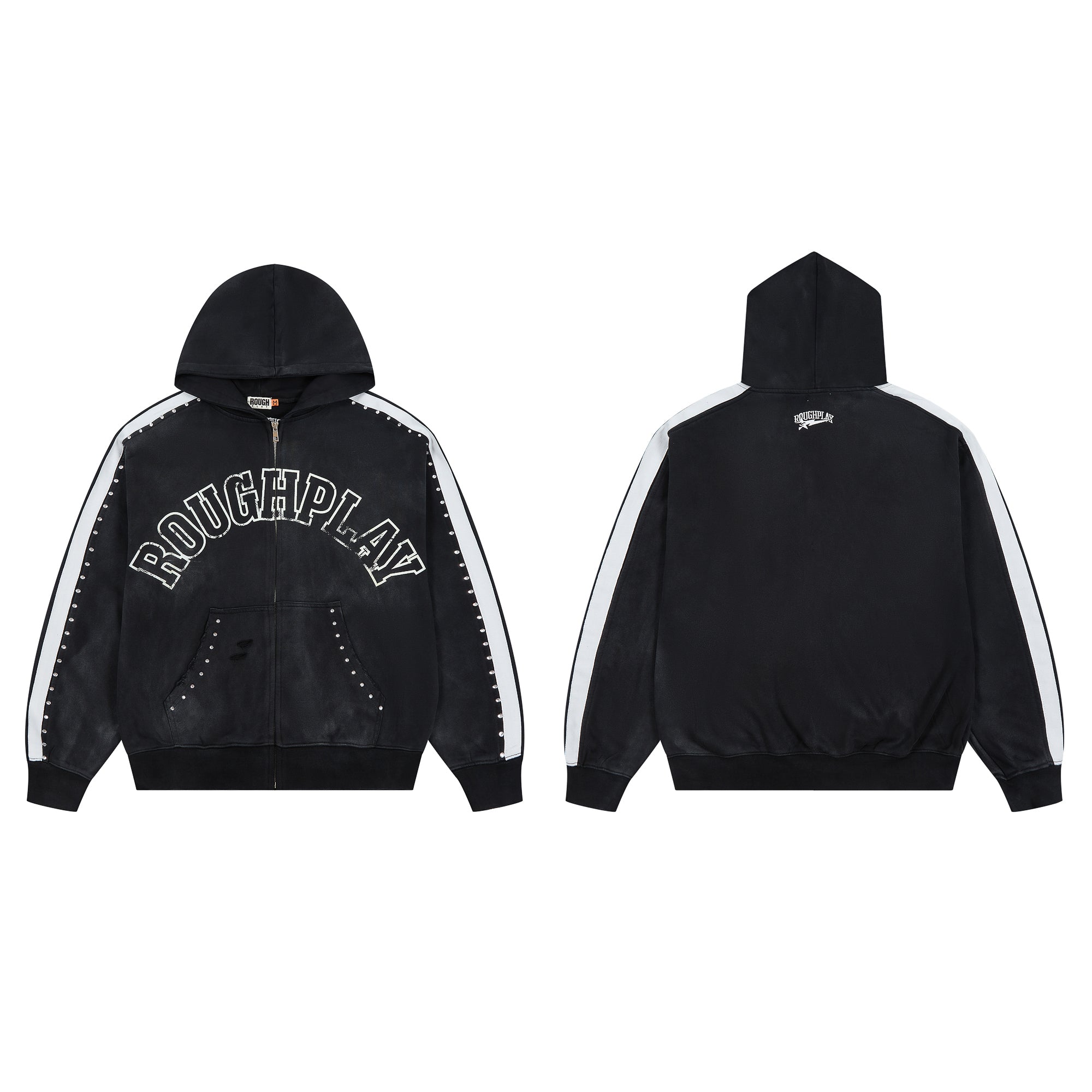 ROUGHPLAY Studded Stripe Vintage Zip-Up Hoodie