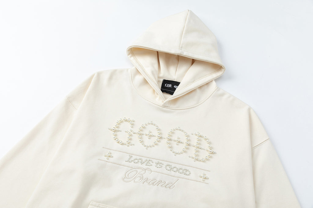 Pearl GOOD Embroidery Beige Hoodie