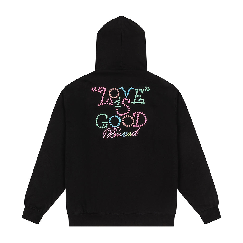 Color Rhinestone LOVE IS GOOD Black Hoodie