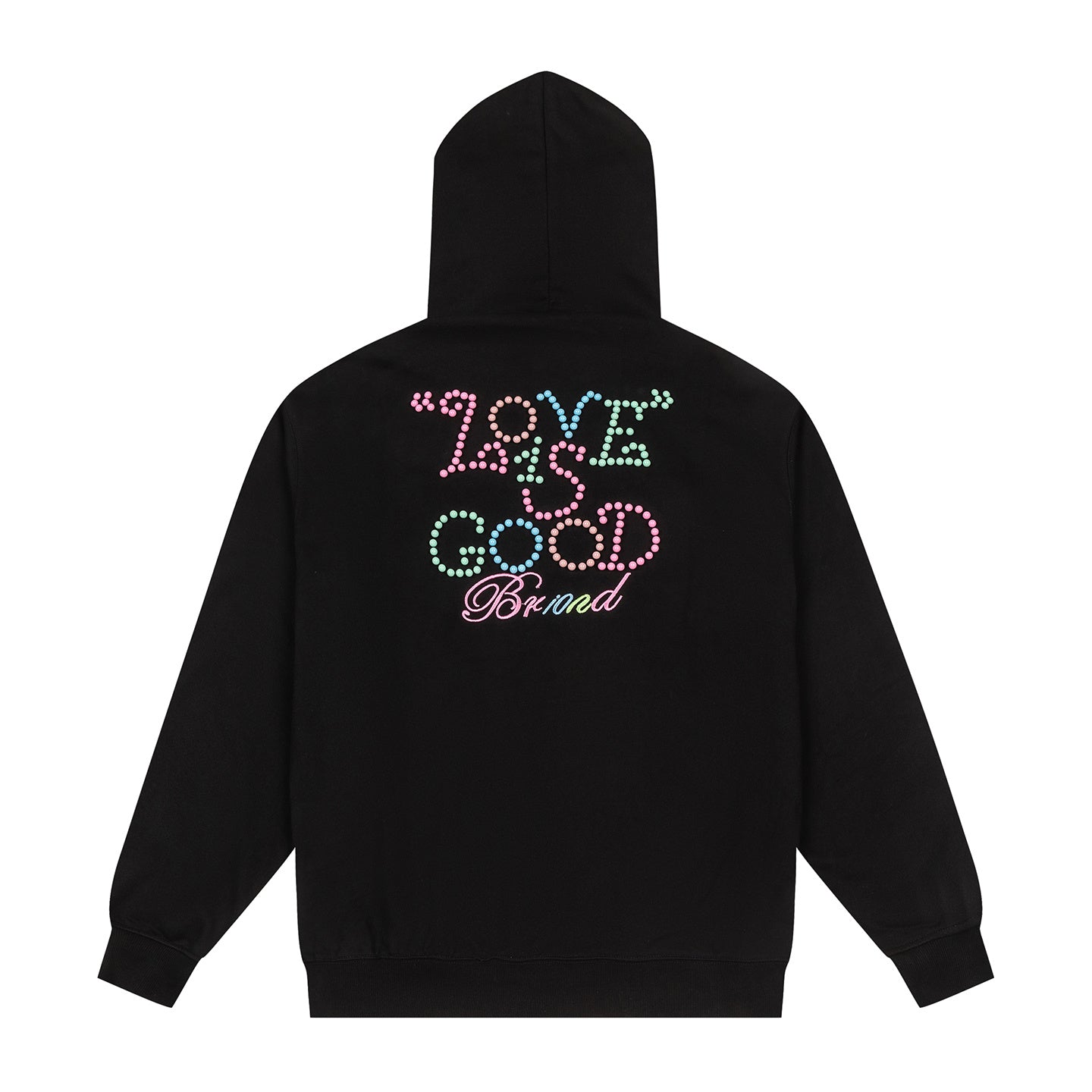 Color Rhinestone LOVE IS GOOD Black Hoodie