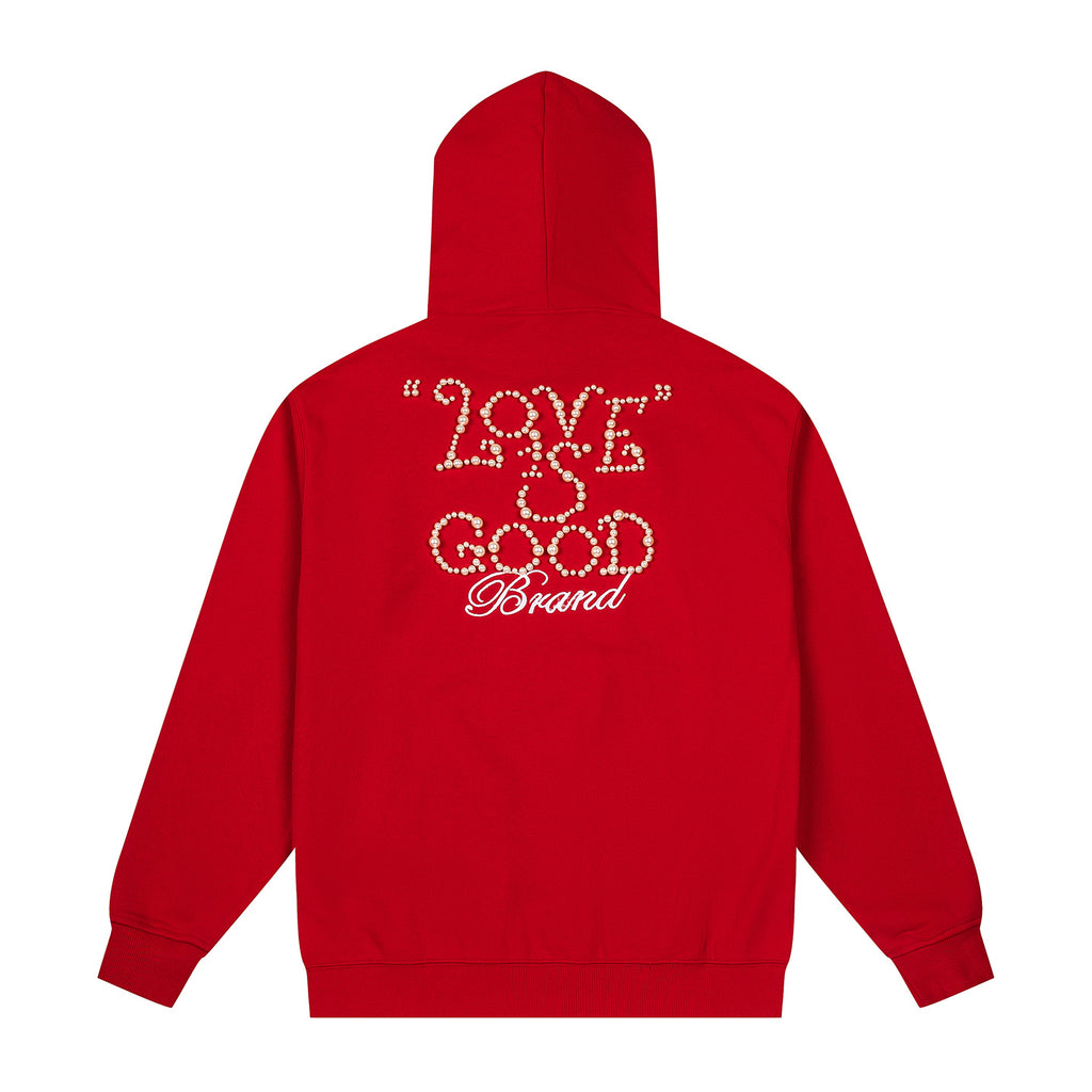 Good Brand Pearl Letter Red Hoodie
