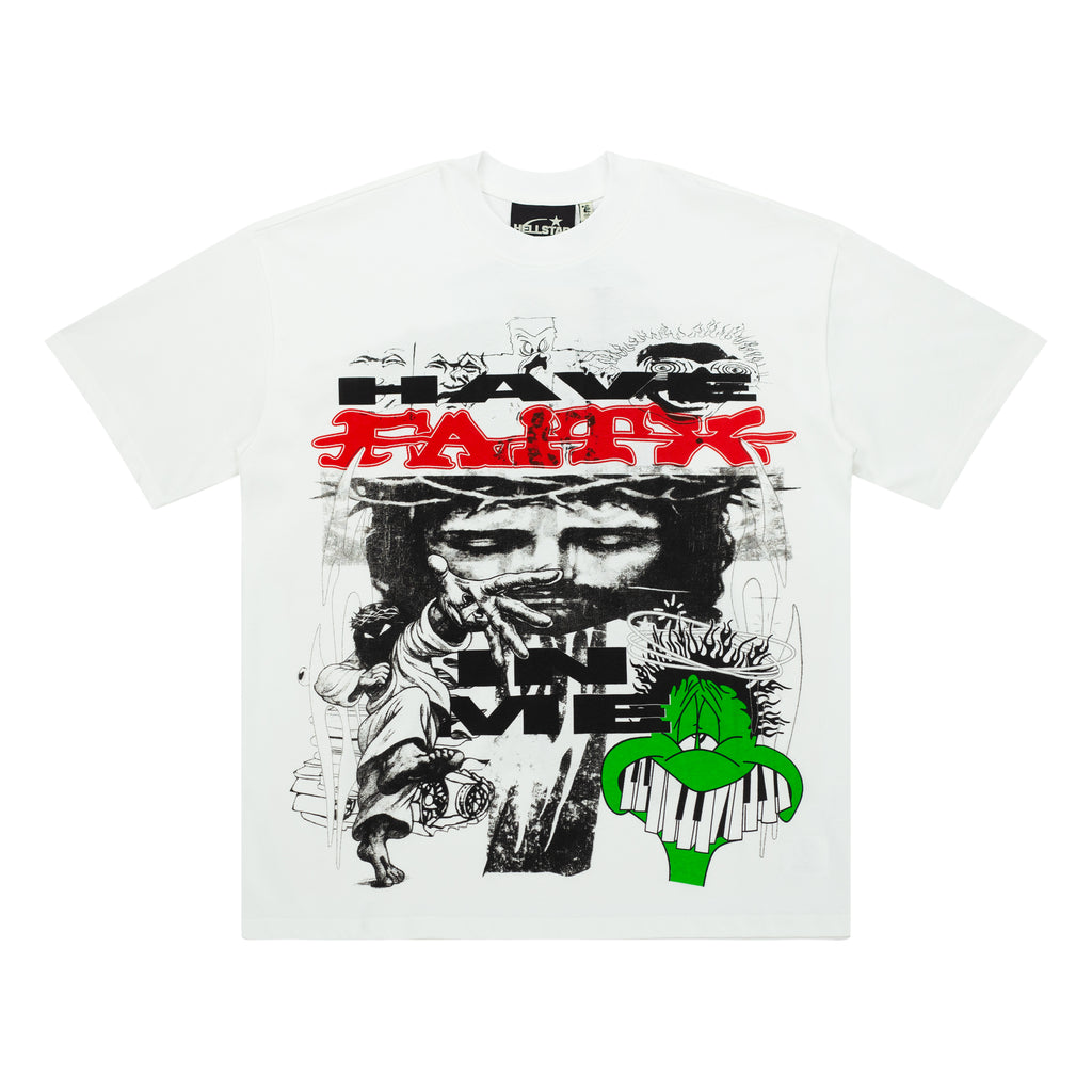 Hellstar Have Faith Jesus Green Monster White Tee