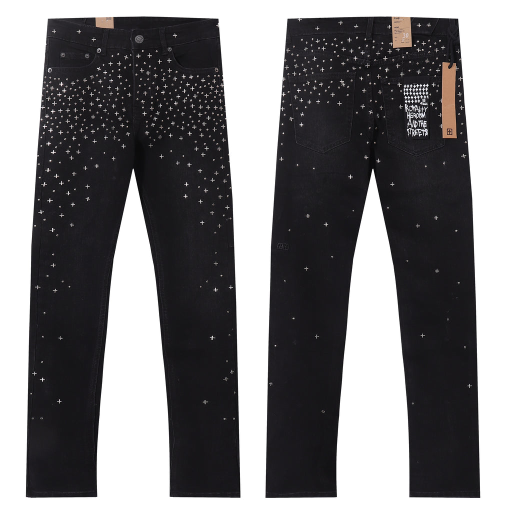 Ksubi Cross Studded Solid Black Slim Jeans