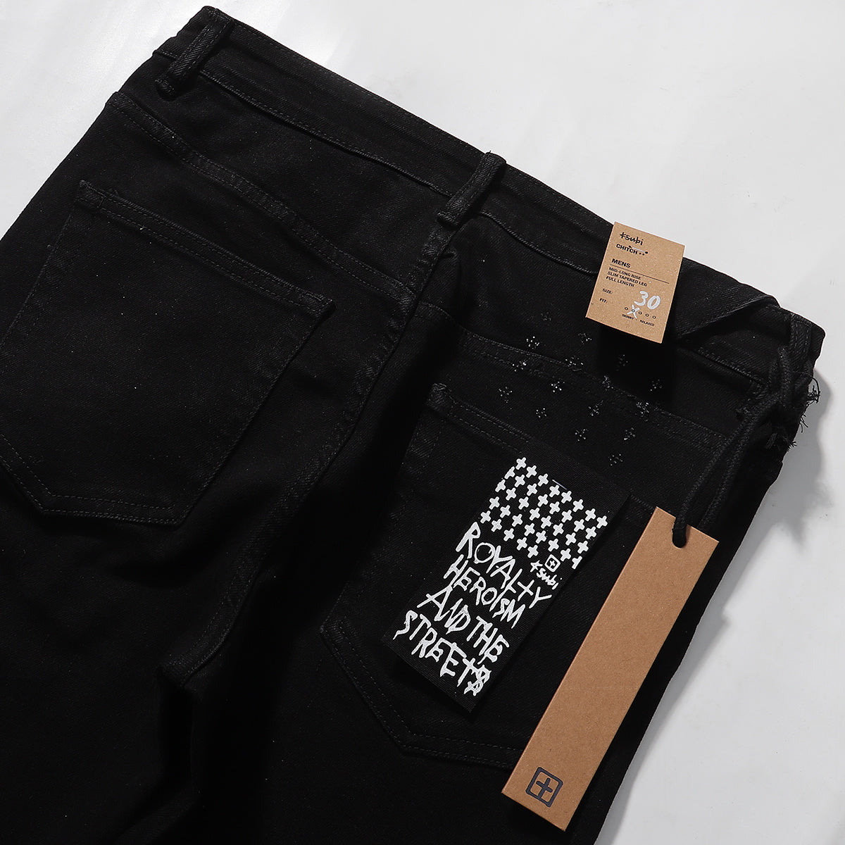 Ksubi Solid Black Mini Cross Embroidery Slim Jeans