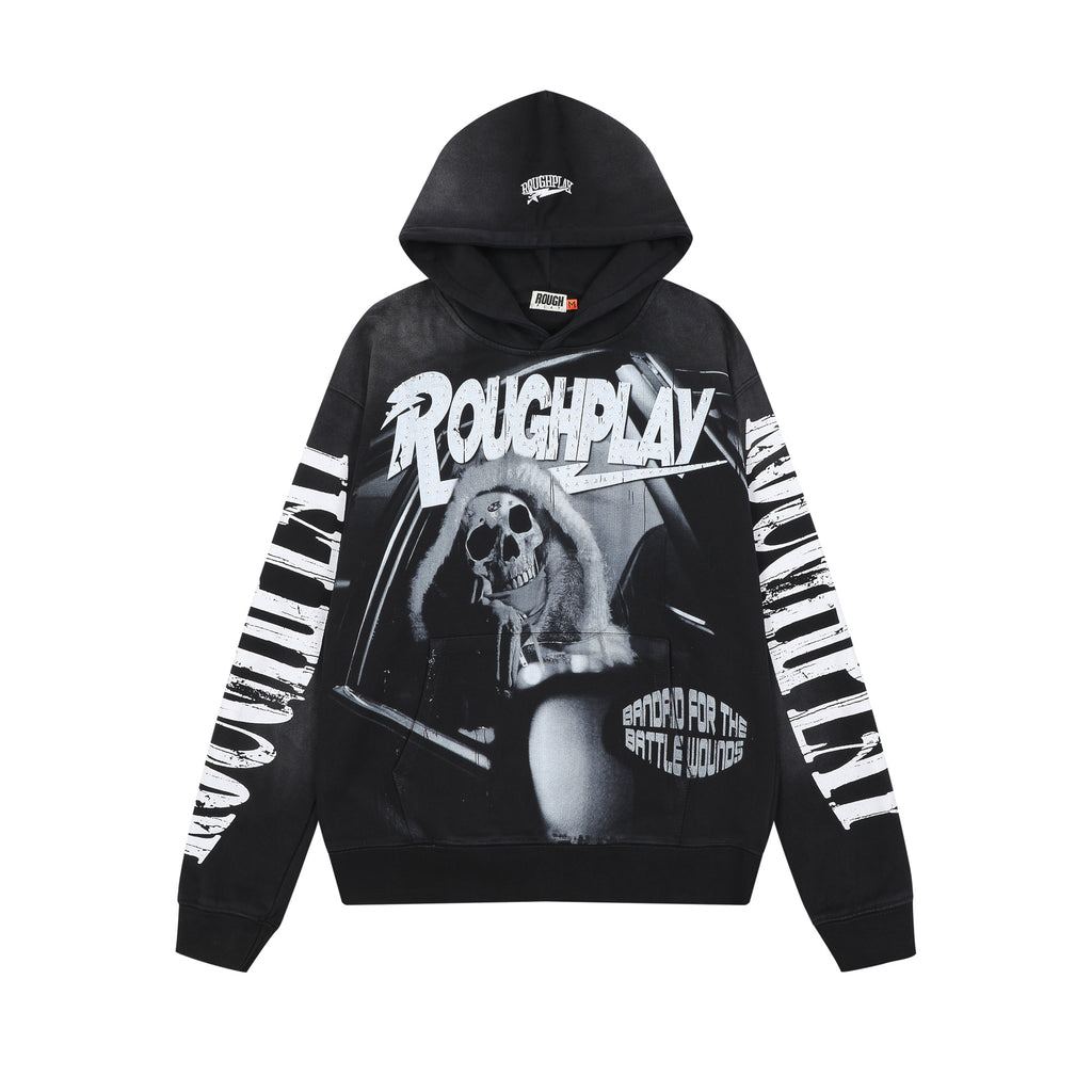 ROUGHPLAY Monochrome Driving Skull Vintage Hoodie