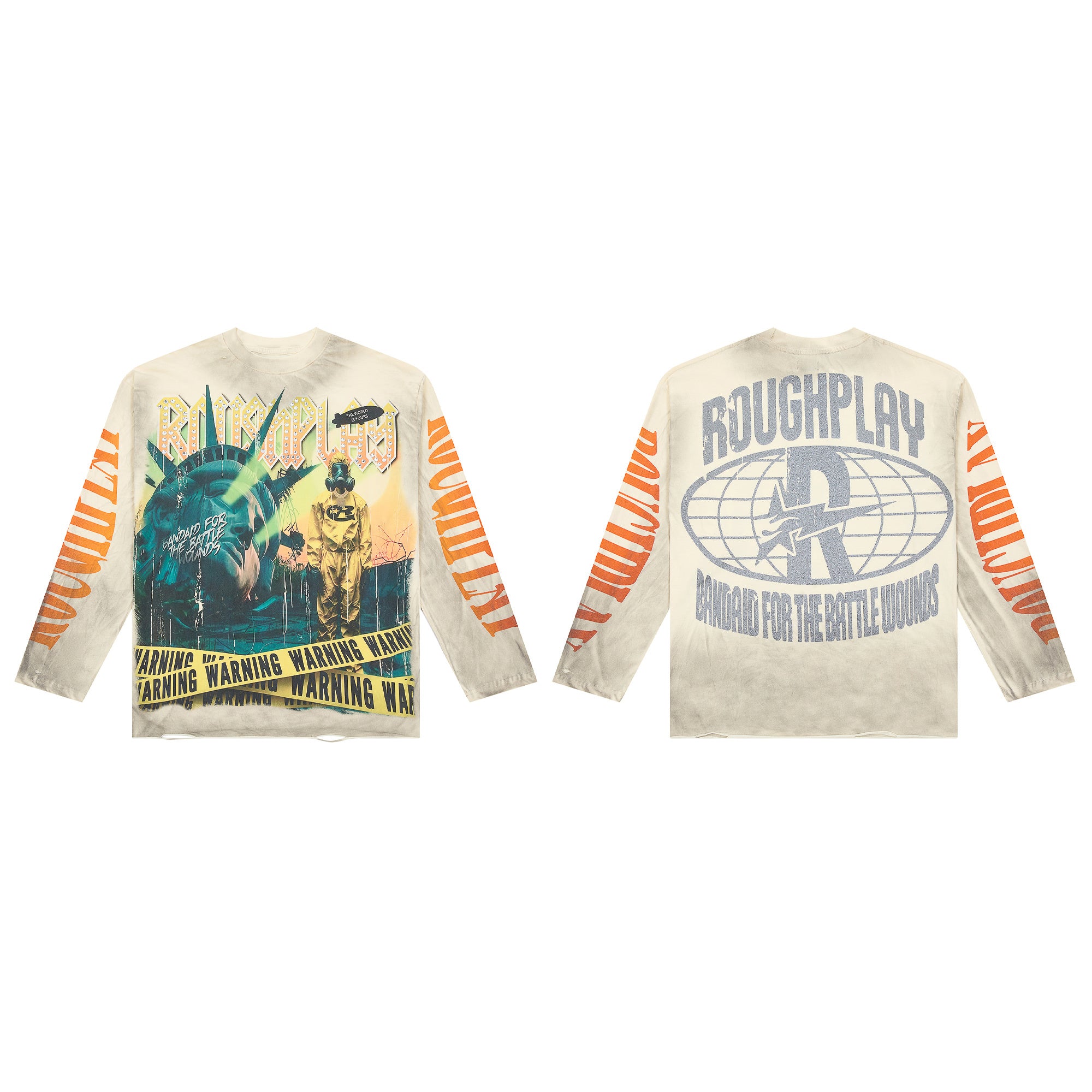 ROUGHPLAY Vintage Washed Statue Of Liberty Warning Tape Long Sleeve Tee