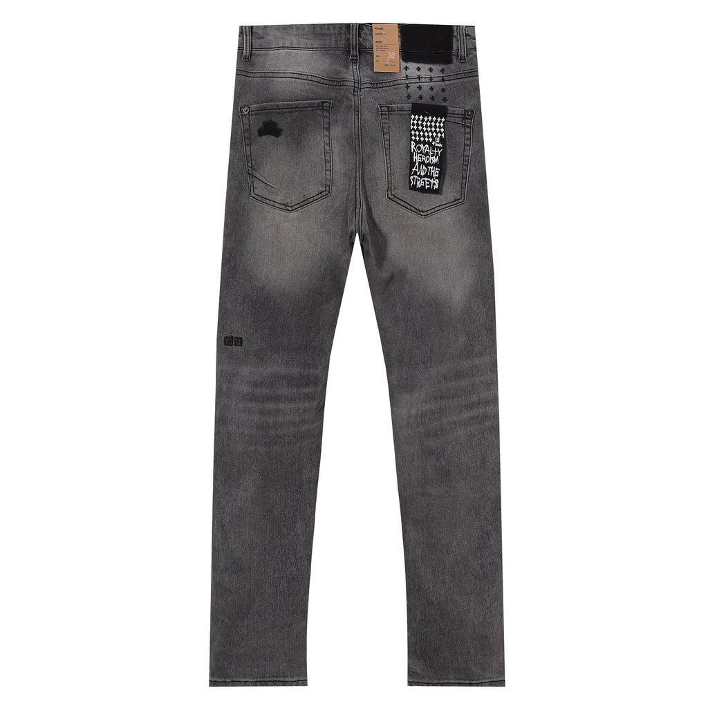 Ksubi Patch Distressed Grey Wash Slim Jeans