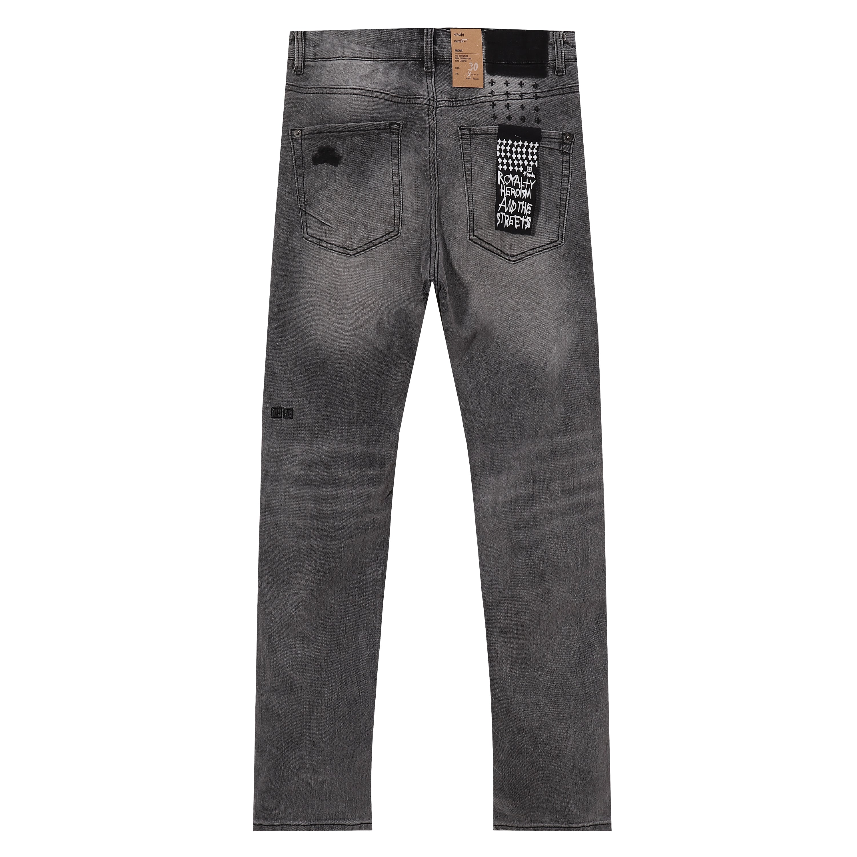 Ksubi Patch Distressed Grey Wash Slim Jeans