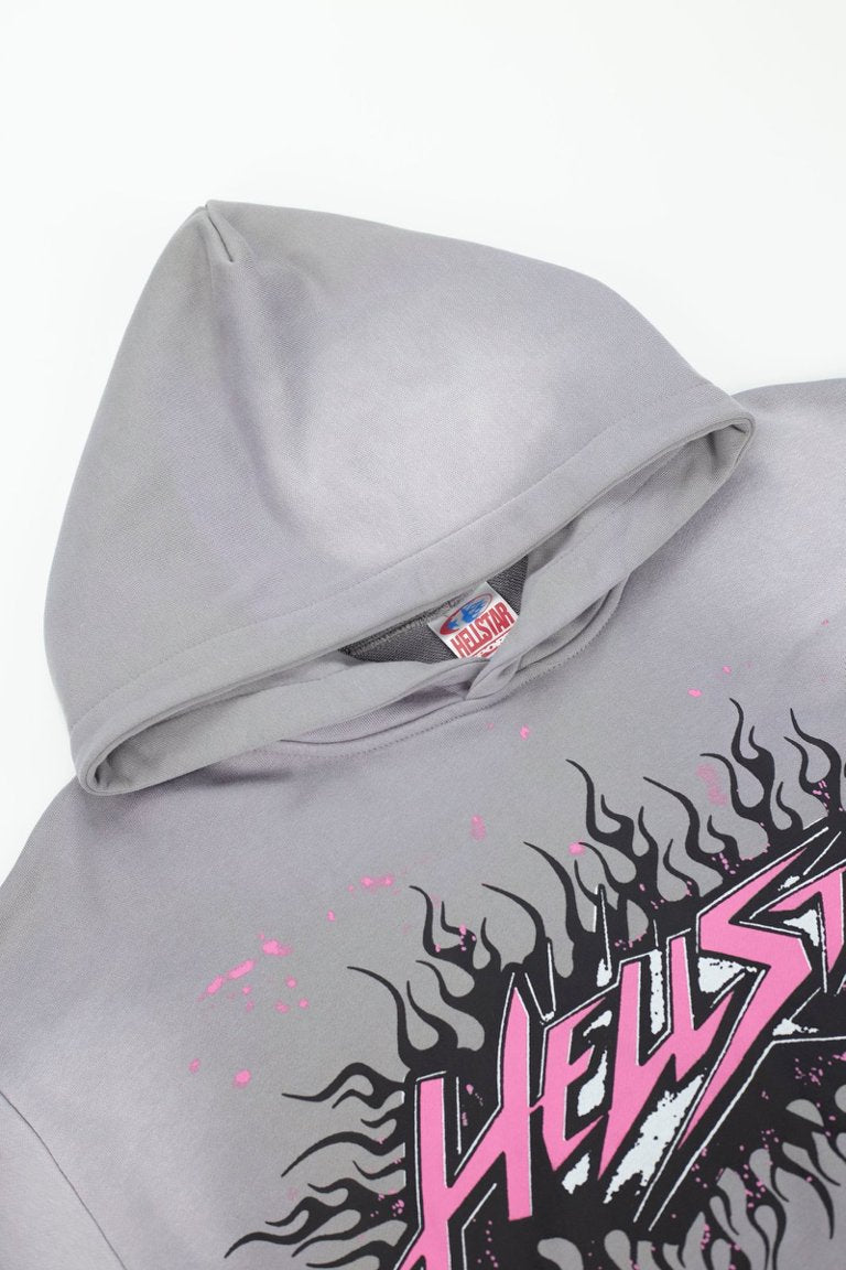 Hellstar Flame Logo Vintage Washed Grey Hoodie
