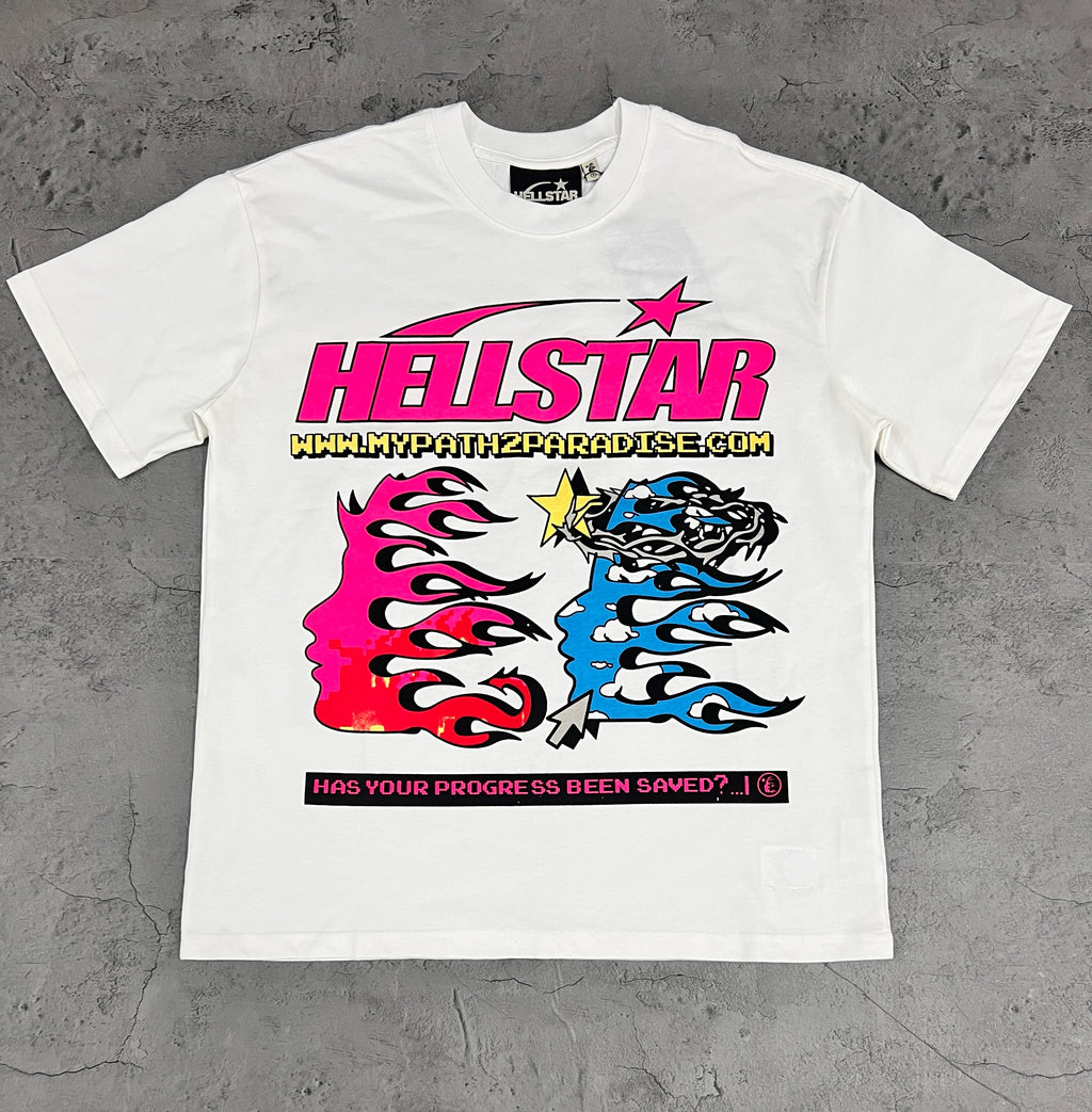 Hellstar Pink & Blue Flame Face White Tee