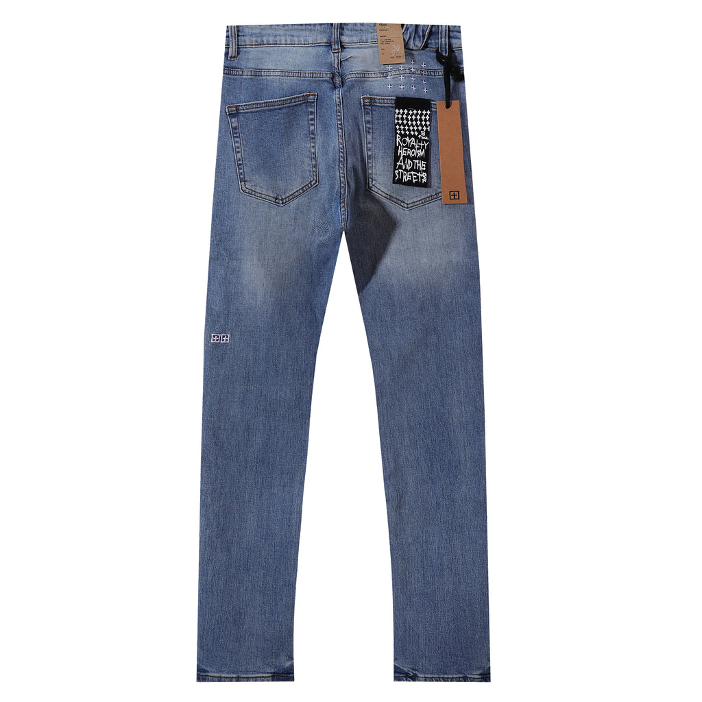 Ksubi Classic Light Blue Washed Small Square Logo Slim Jeans