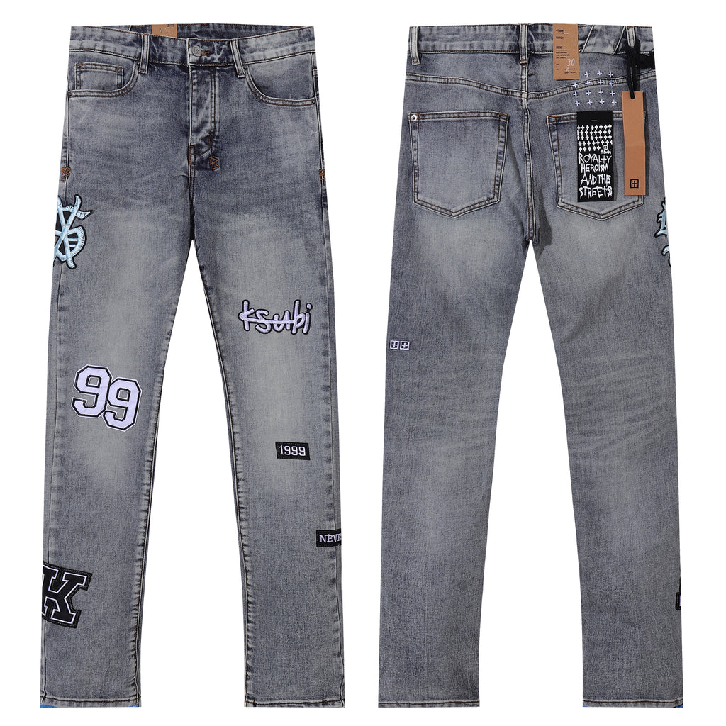 Ksubi Multi Patches Grey Washed Slim Jeans