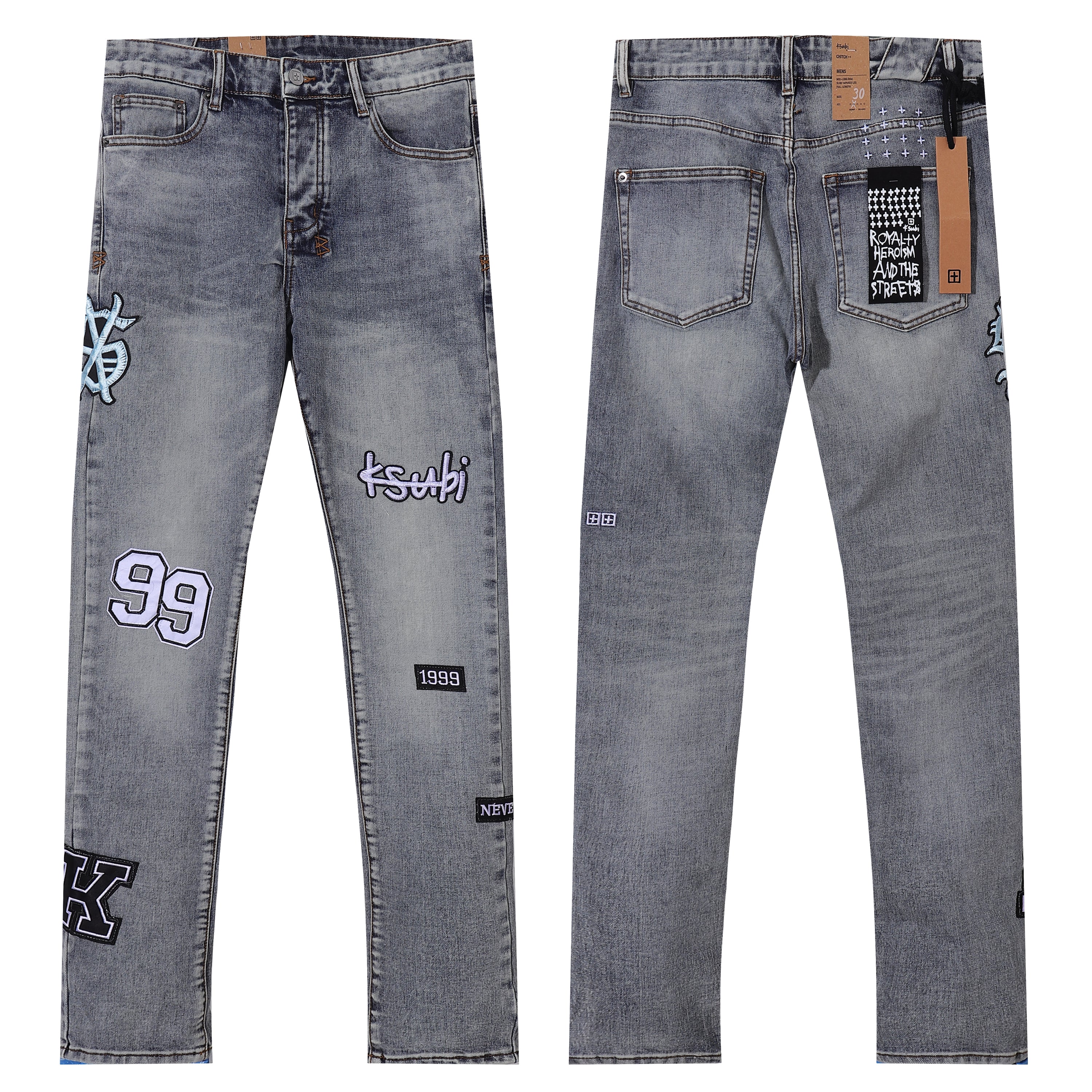 Ksubi Multi Patches Grey Washed Slim Jeans