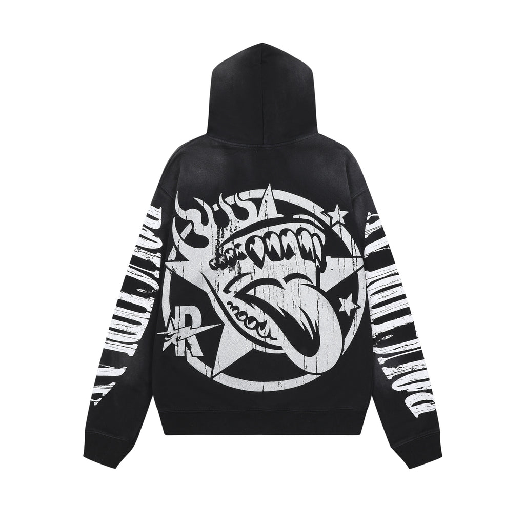 ROUGHPLAY Monochrome Driving Skull Vintage Hoodie