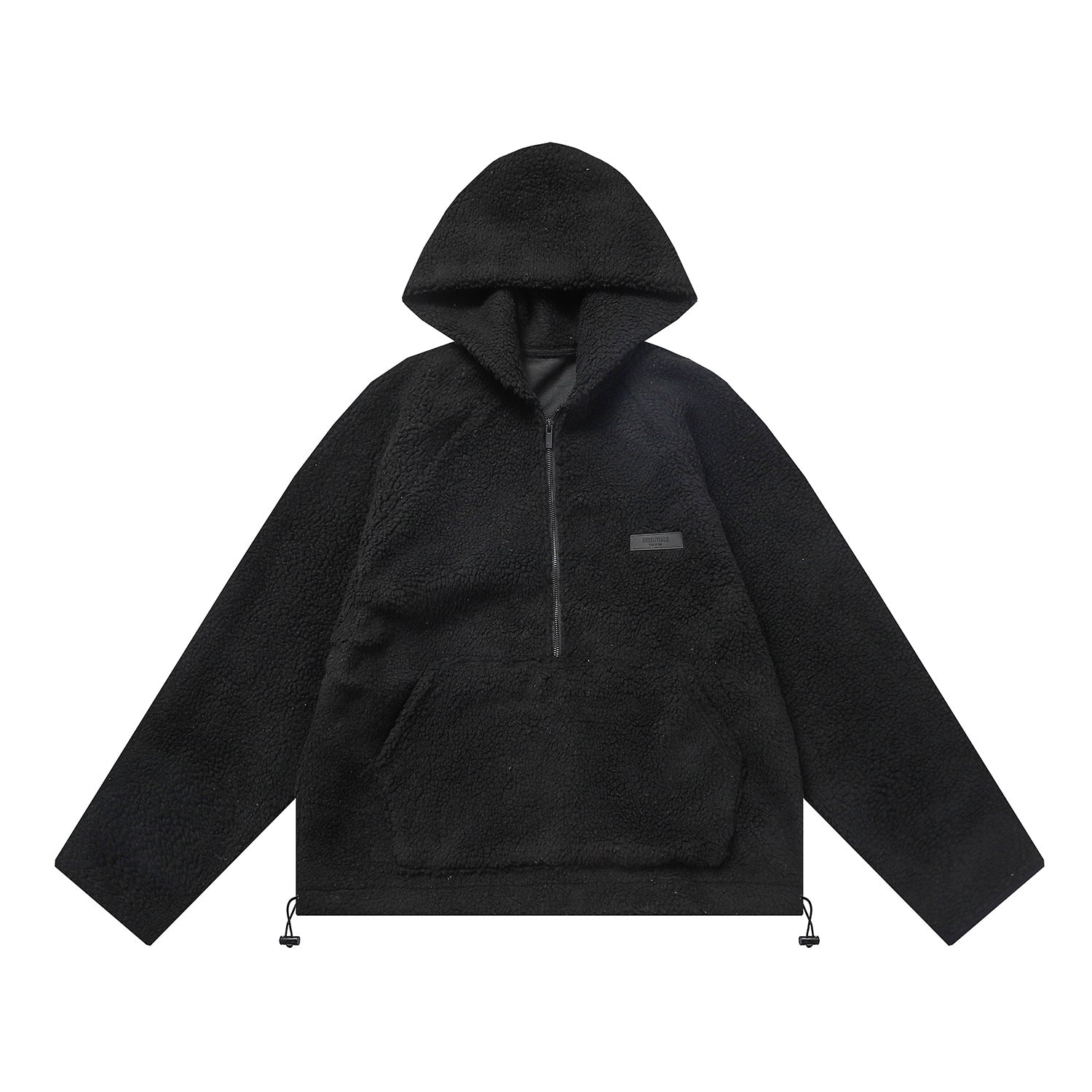 ESSENTIALS Fear Of God Black Sherpa Half Zip Hooded Pullover