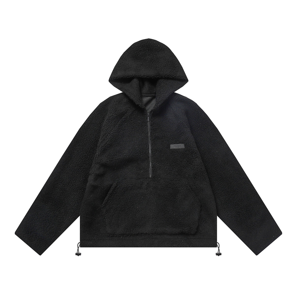 ESSENTIALS Fear Of God Black Sherpa Half Zip Hooded Pullover