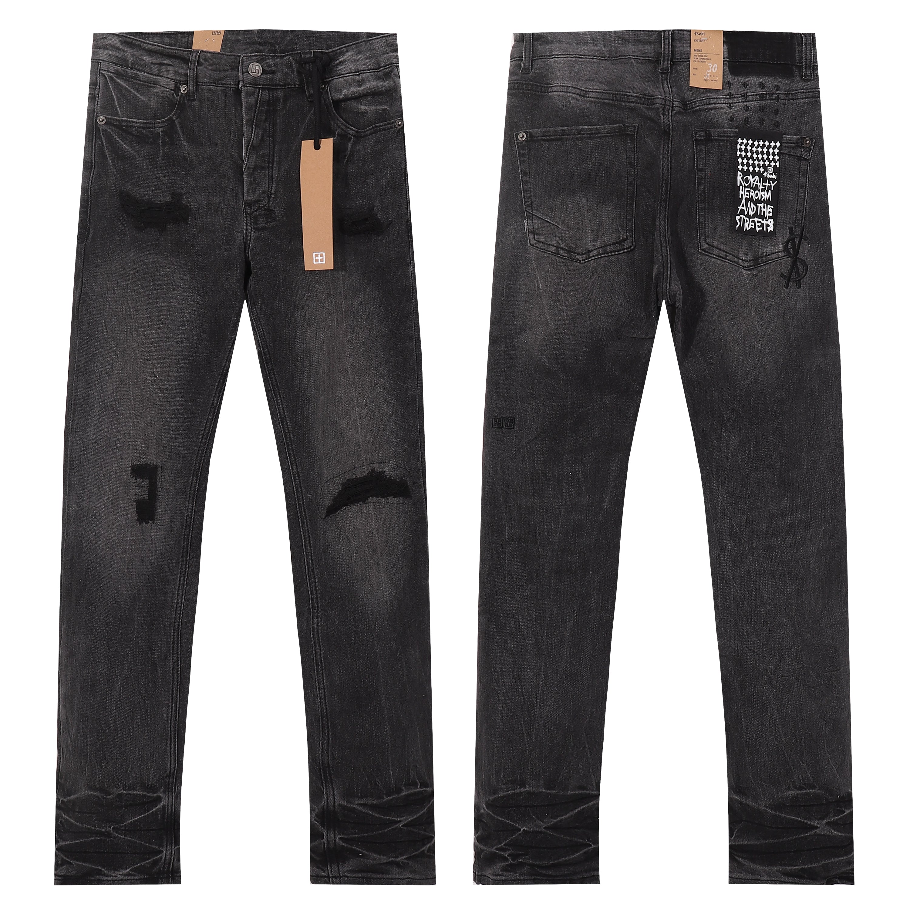 Ksubi Distressed Ripped Black Grey Washed Slim Jeans