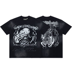 Hellstar No Evil Hear See Speak Skull Hands Vintage Washed Tee