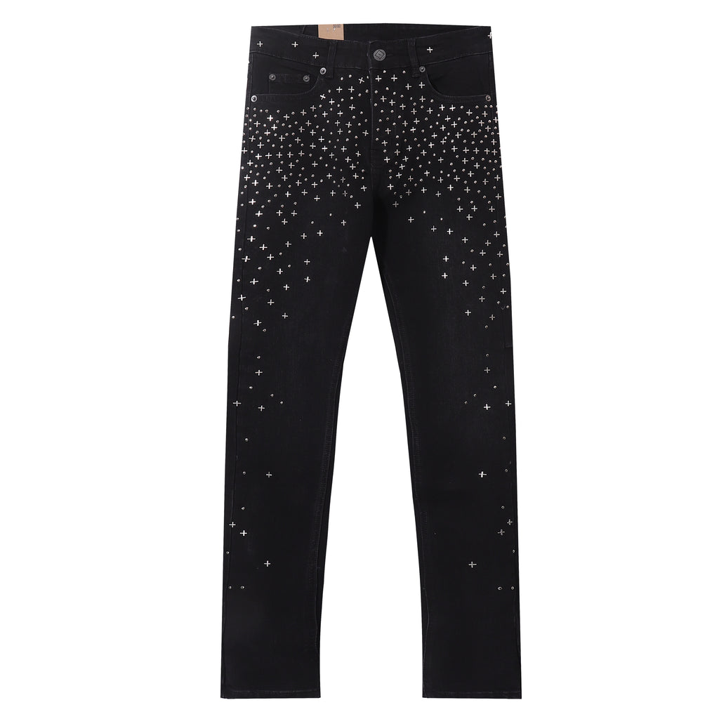 Ksubi Cross Studded Solid Black Slim Jeans