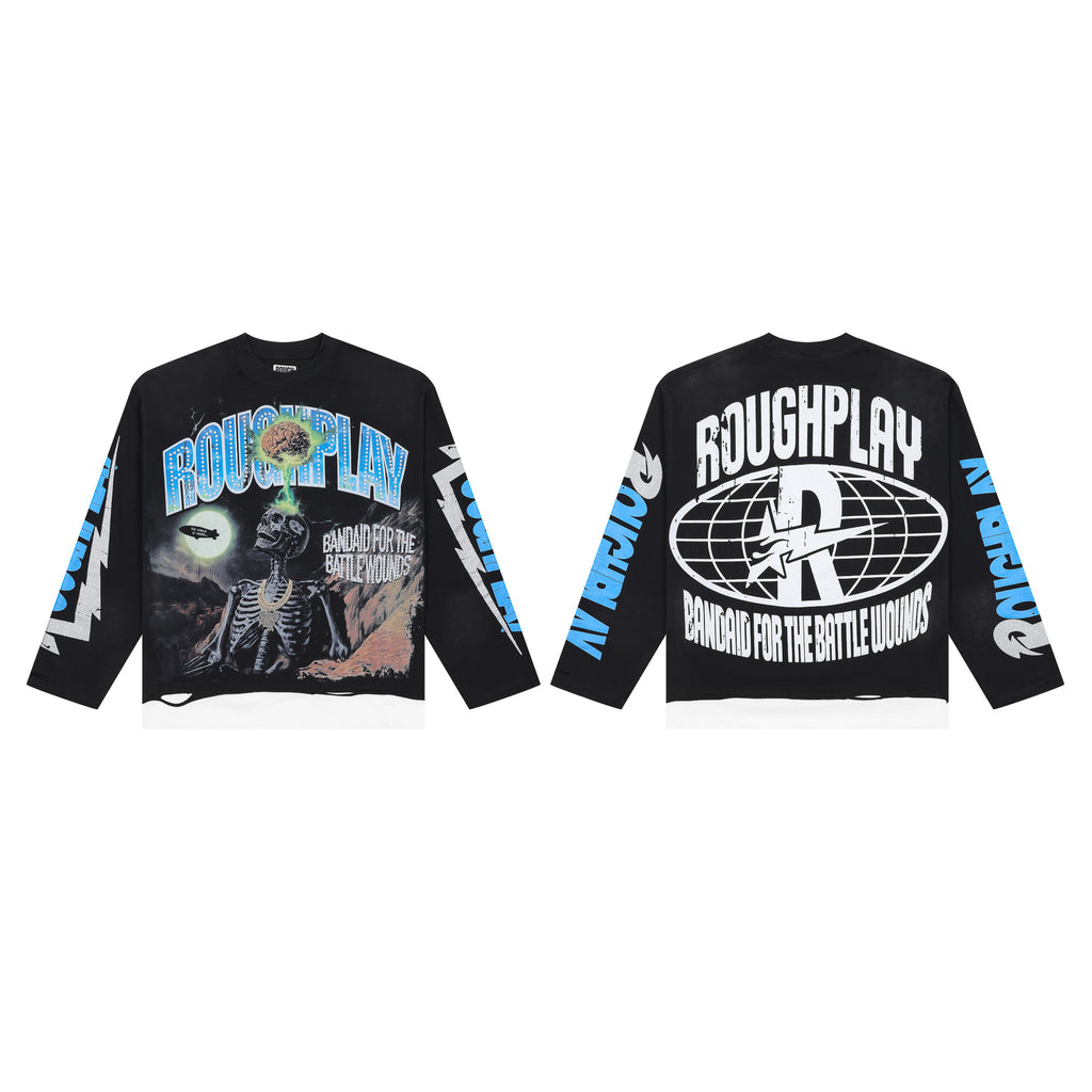 ROUGHPLAY Floating Brain Skeleton Vintage Long Sleeve Tee