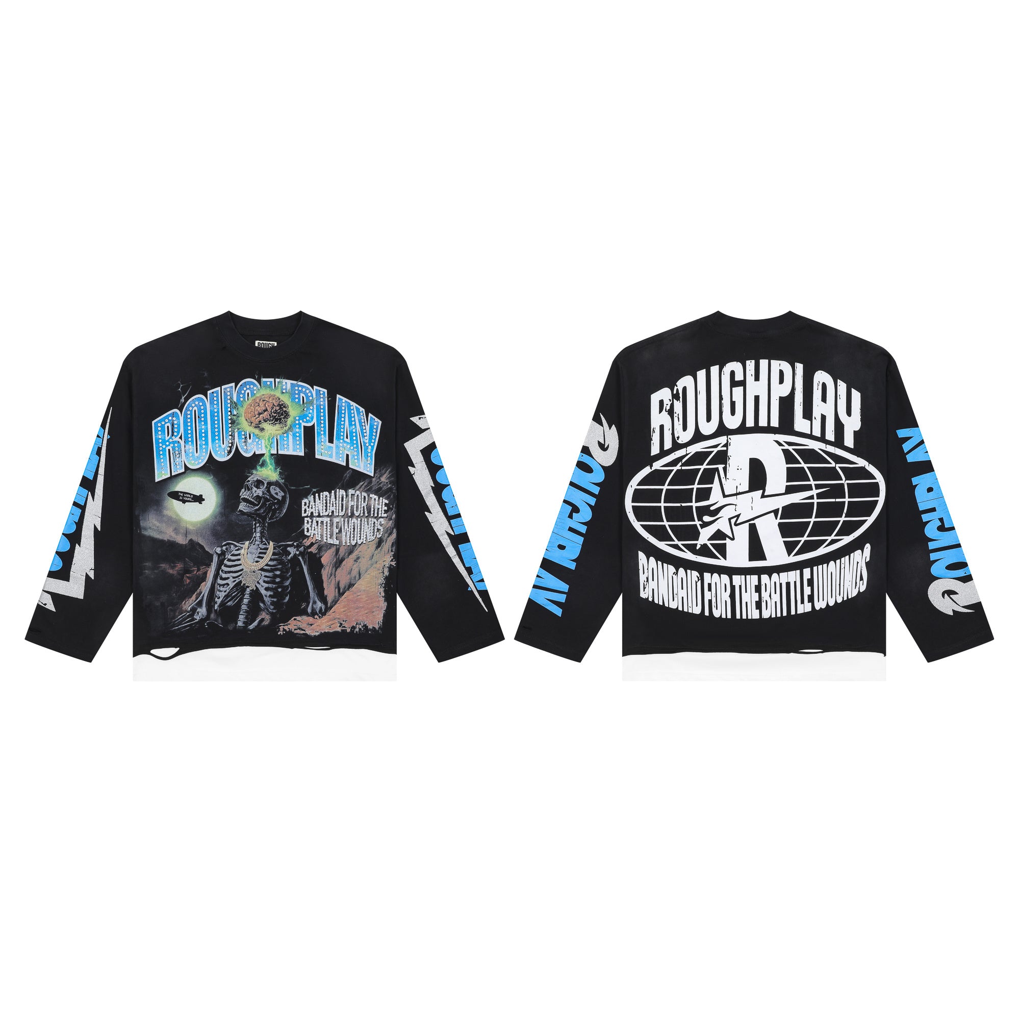 ROUGHPLAY Floating Brain Skeleton Vintage Long Sleeve Tee