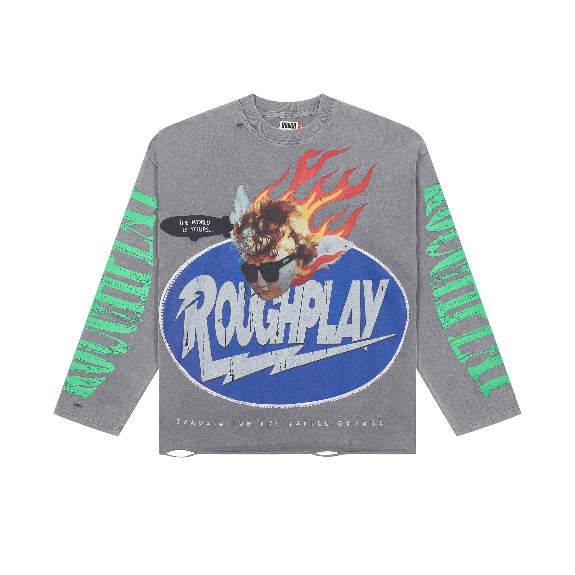 ROUGHPLAY Flame Angel Kid Grey Vintage Long Sleeve Tee