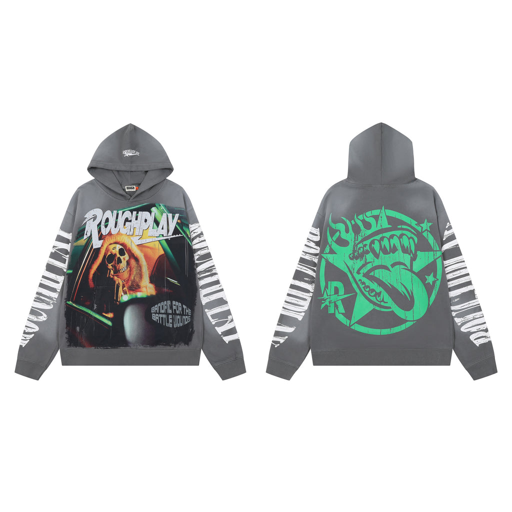 ROUGHPLAY Driving Skull Vintage Graphic Hoodie