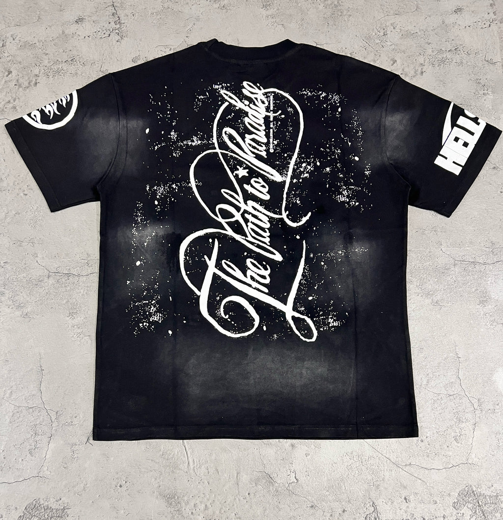 Hellstar The Path To Paradise Three Cherubs Black Washed Tee