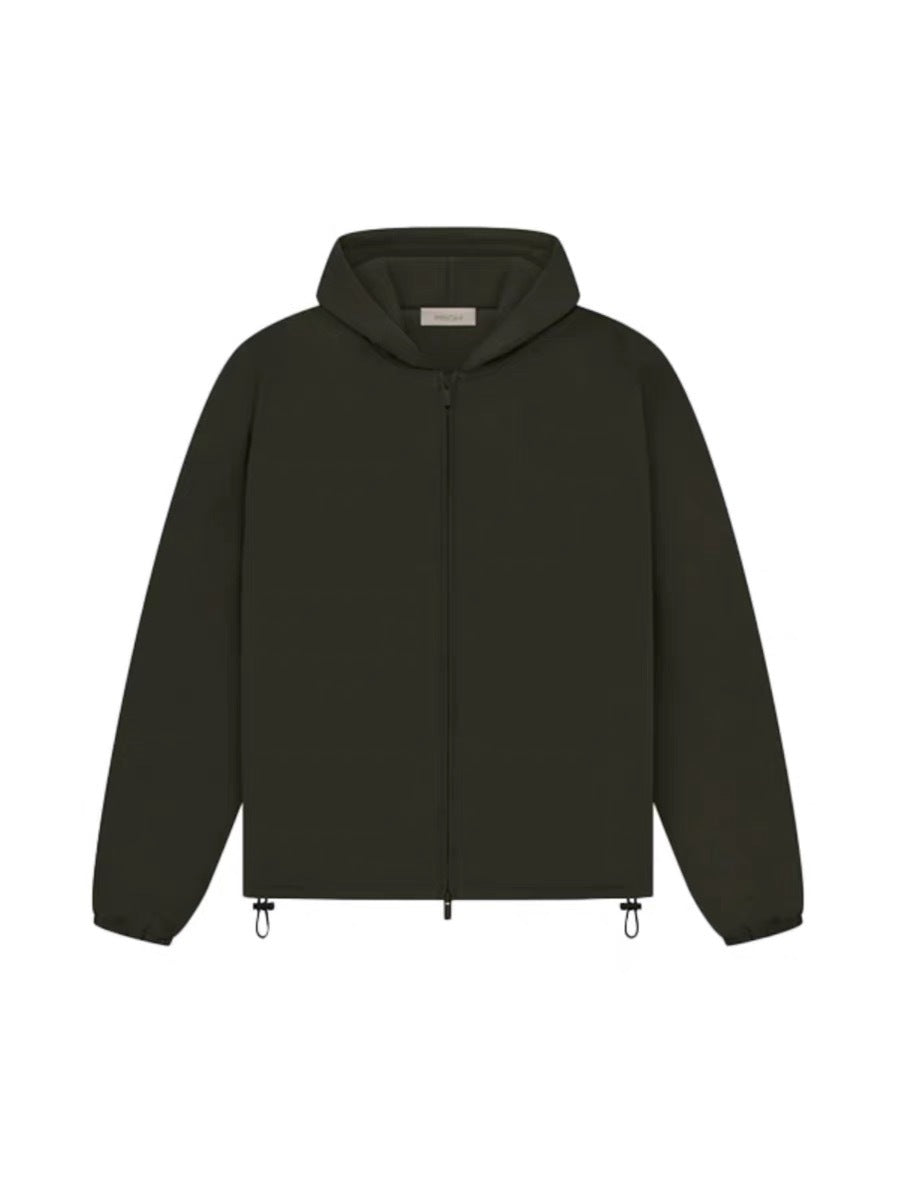 ESSENTIALS Fear Of God Dark Olive Hooded Zip Up Jacket