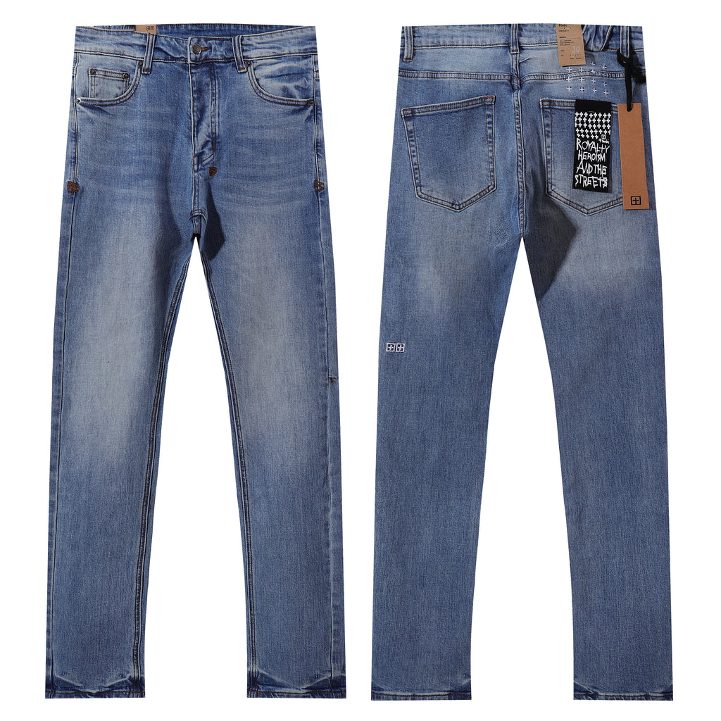 Ksubi Classic Light Blue Washed Small Square Logo Slim Jeans