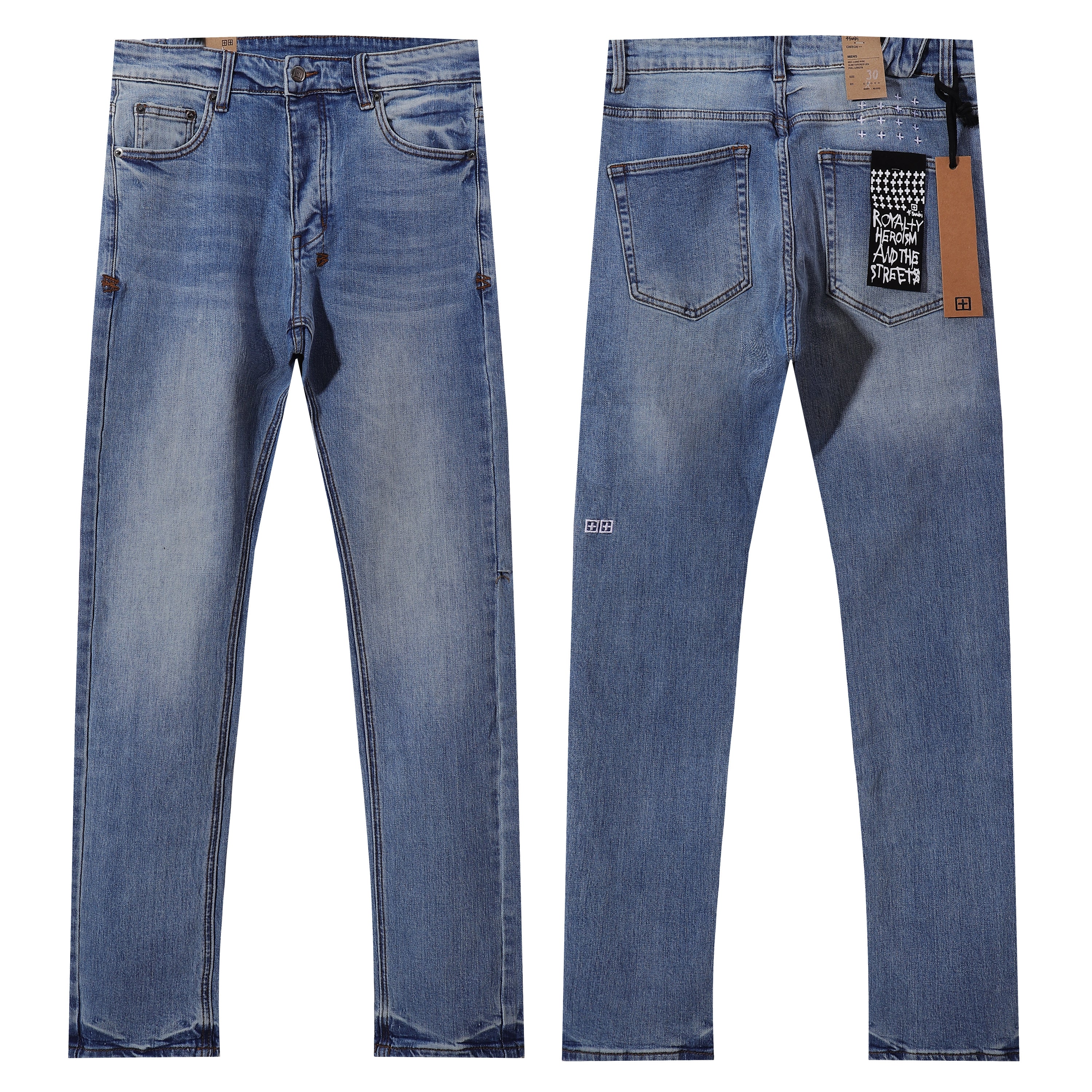 Ksubi Classic Light Blue Washed Small Square Logo Slim Jeans
