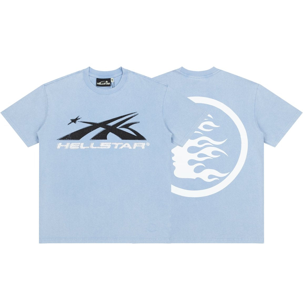 Hellstar Abstract Meteor Rhinestone Light Blue Vintage Washed Tee