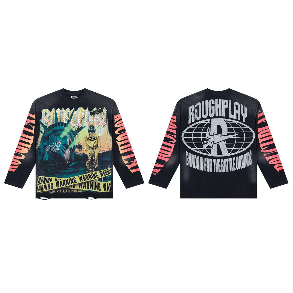 ROUGHPLAY Statue Of Liberty Warning Tape Vintage Long Sleeve Tee