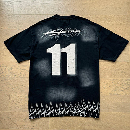 Hellstar 11 Symbol & Flame Graphic Tee & Shorts Set (Washed Black & Grey)
