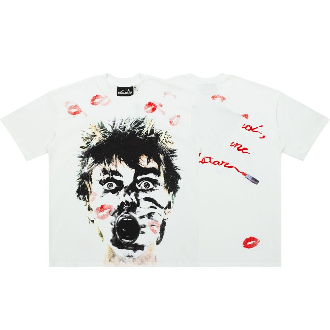 Hellstar Lip Print Punk Portrait White Tee
