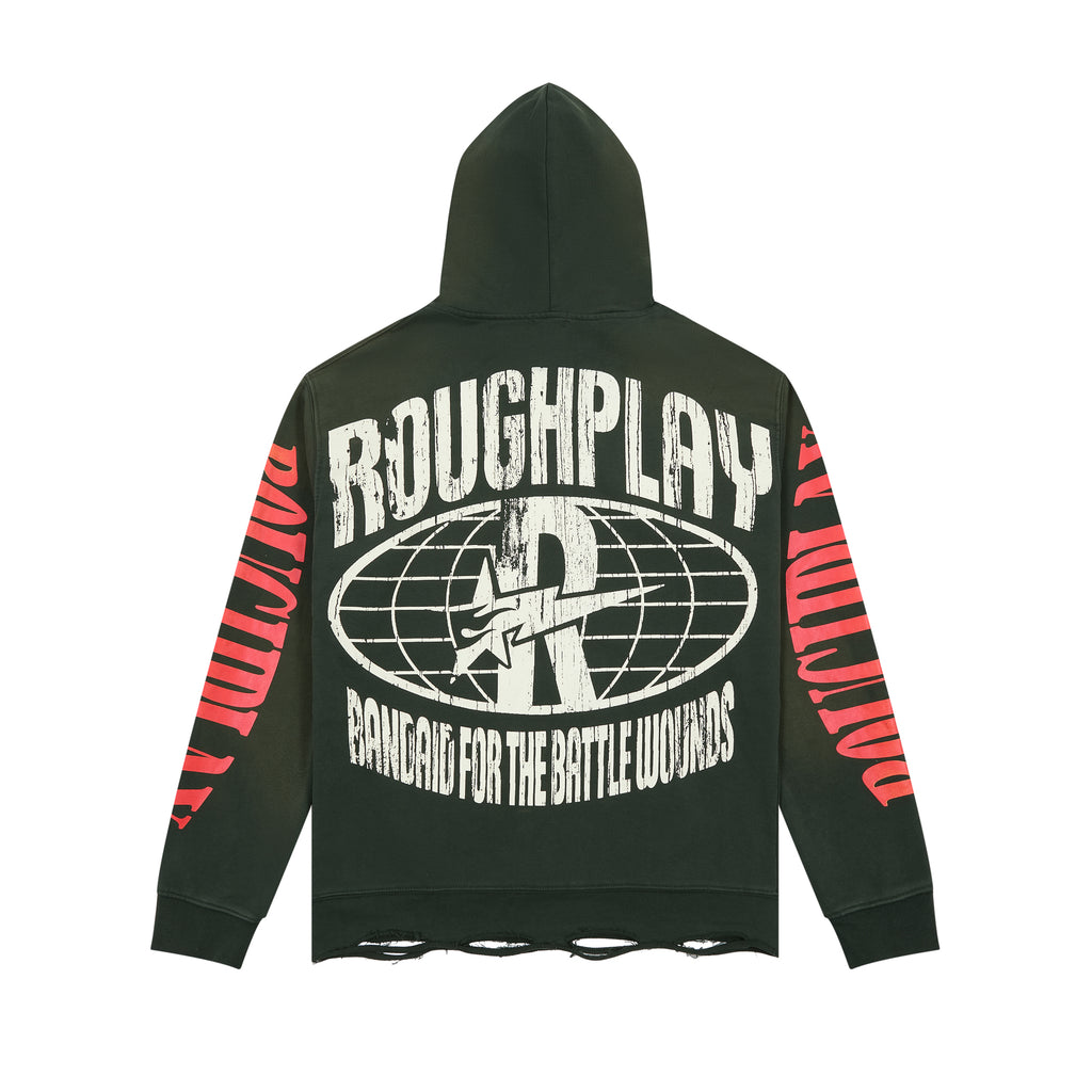 ROUGHPLAY Skull Graphic Distressed Hem Hoodie