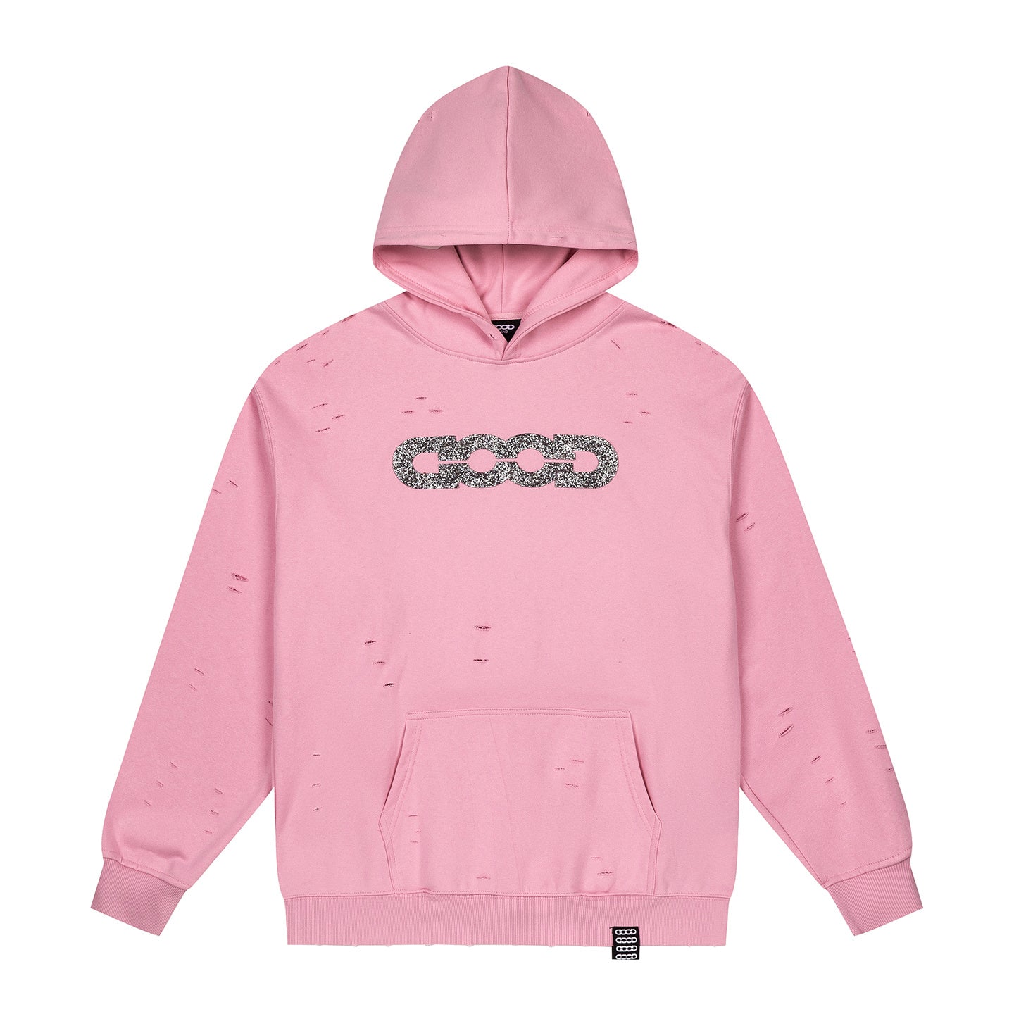 GOOD Silver Rhinestone Distressed Pink Hoodie