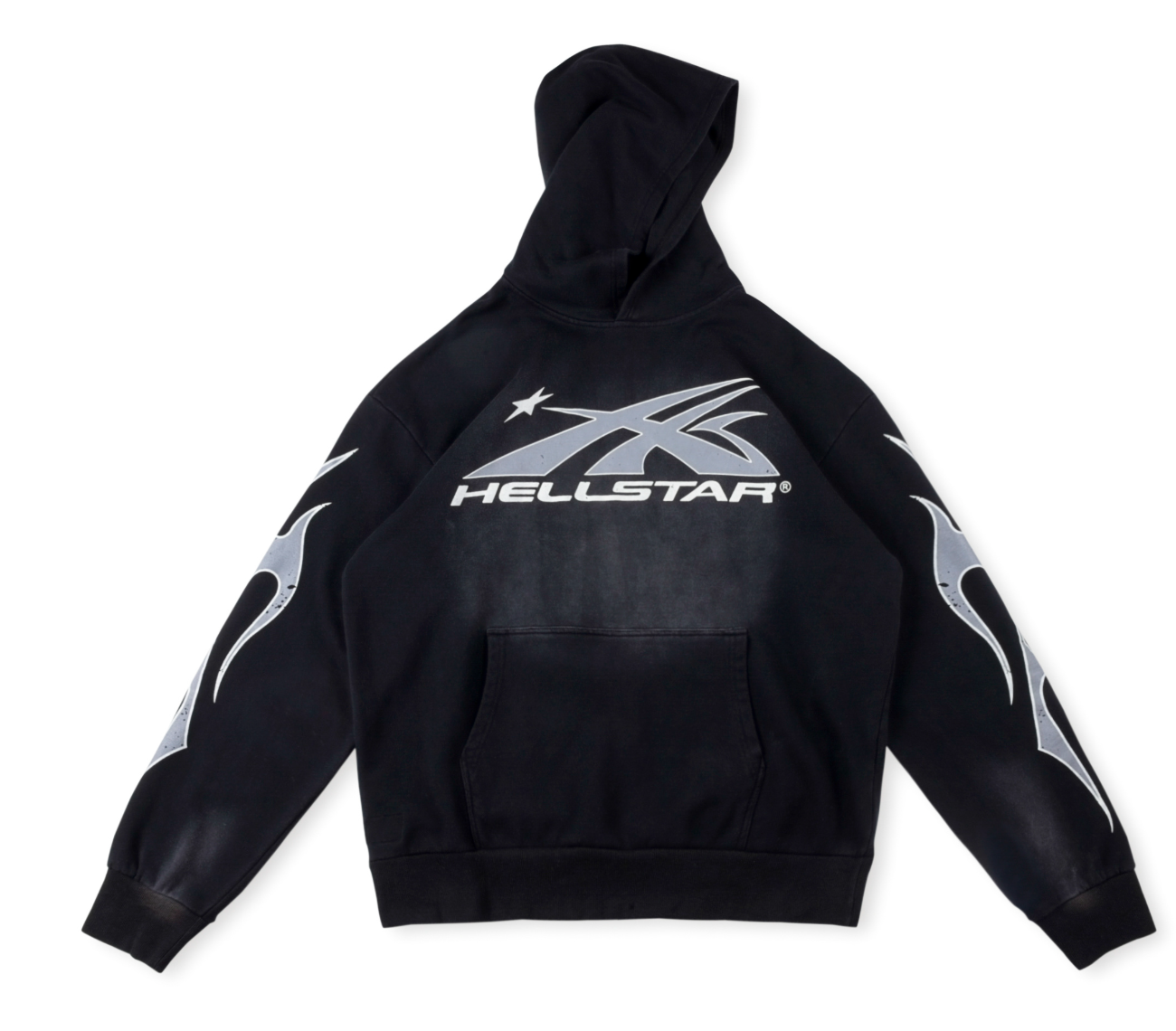 Hellstar Star Logo Vintage Washed Black Hoodie