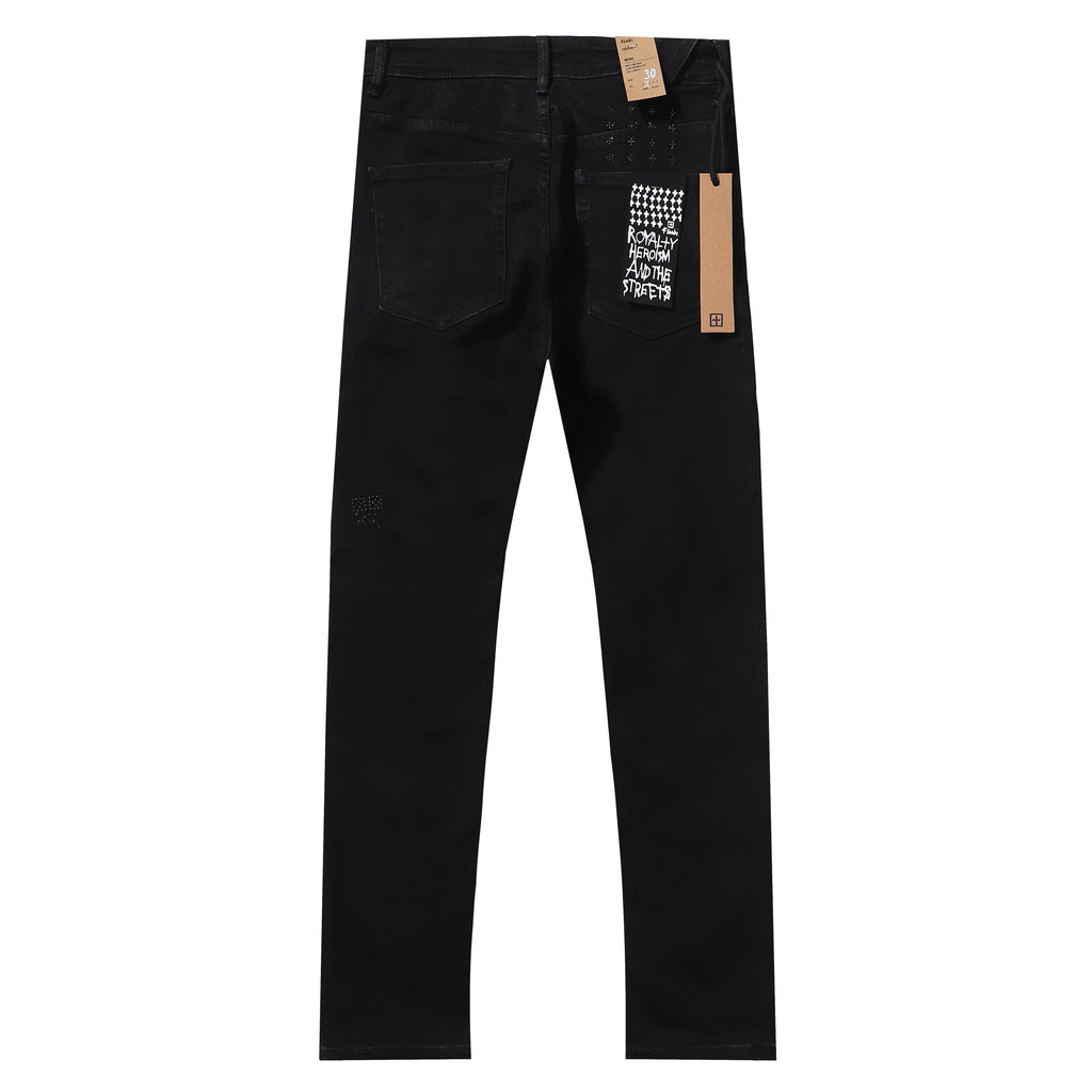 Ksubi Solid Black Mini Cross Embroidery Slim Jeans