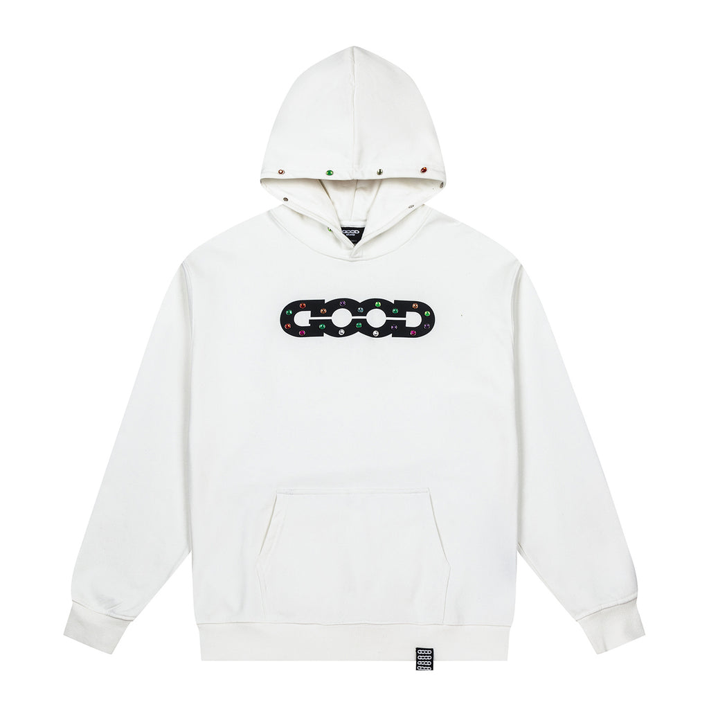 GOOD Color Rhinestone White Hoodie