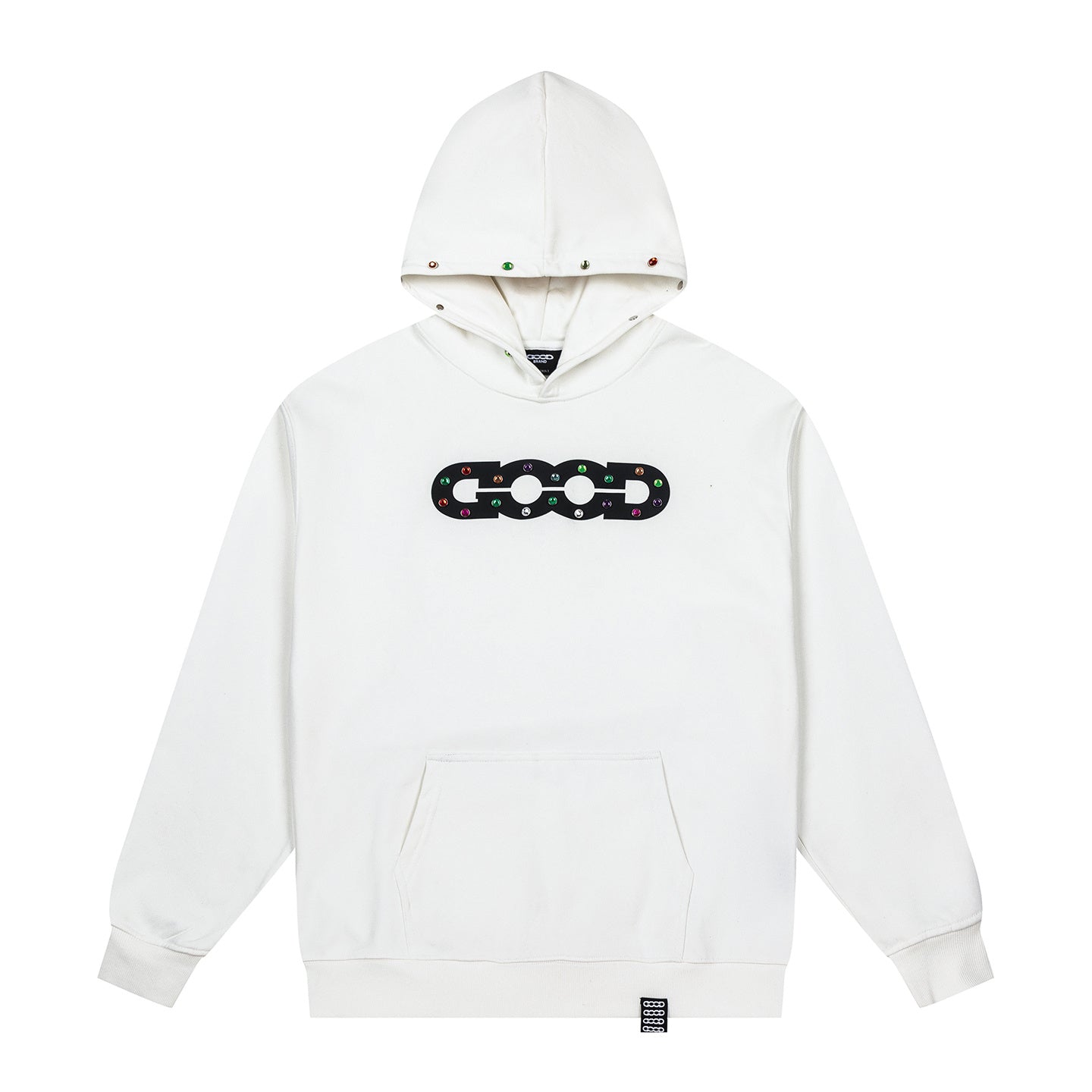 GOOD Color Rhinestone White Hoodie