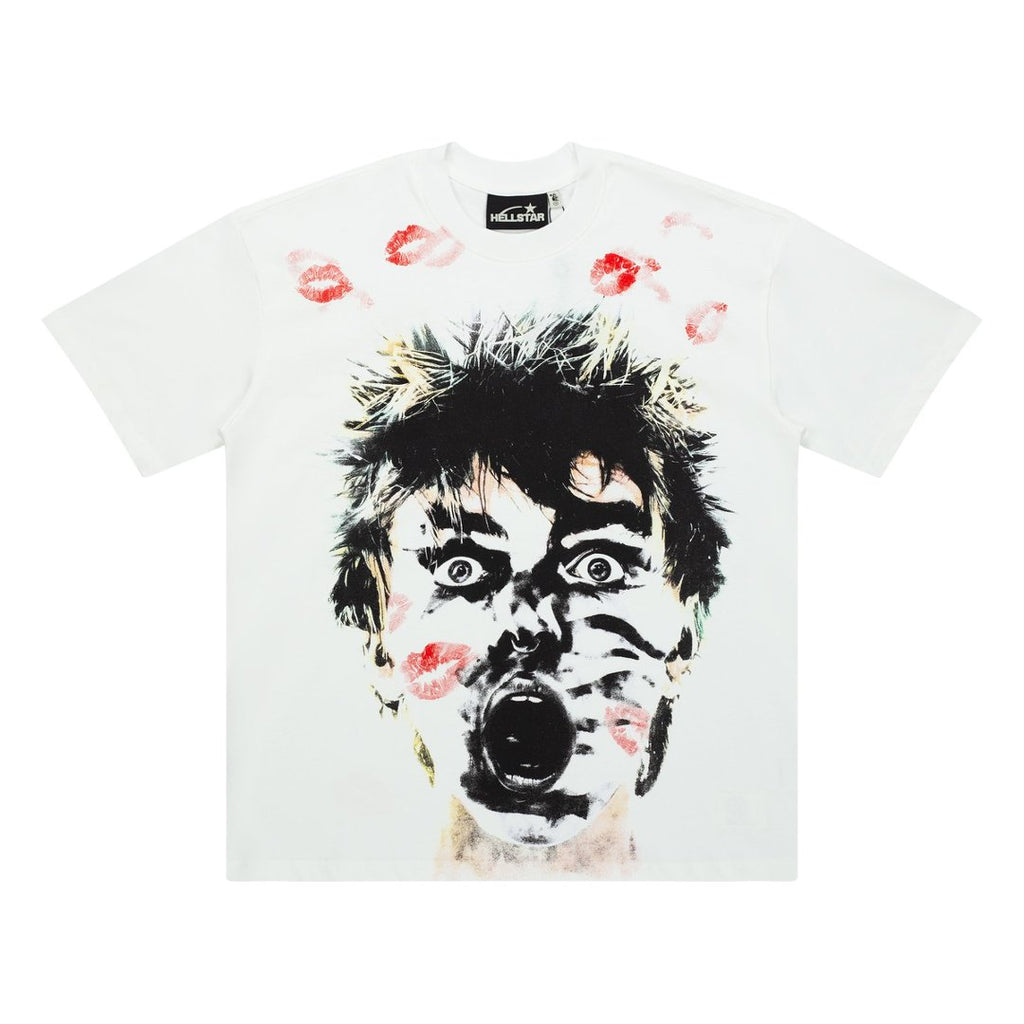 Hellstar Lip Print Punk Portrait White Tee