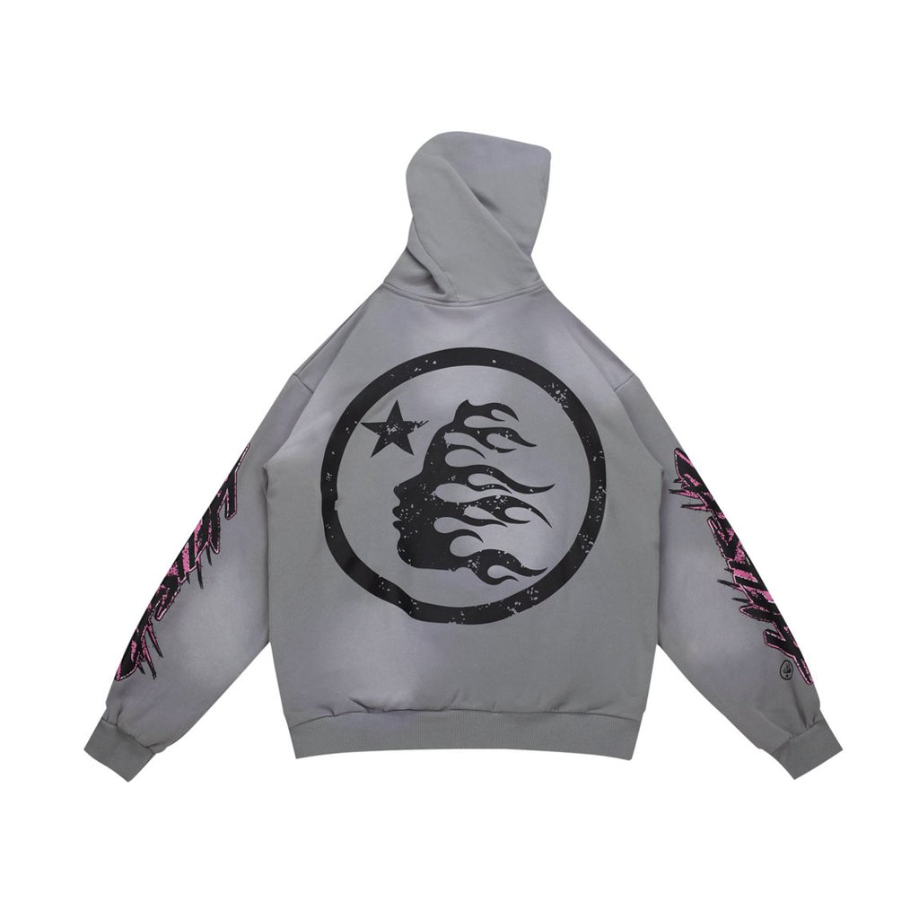 Hellstar Flame Logo Vintage Washed Grey Hoodie